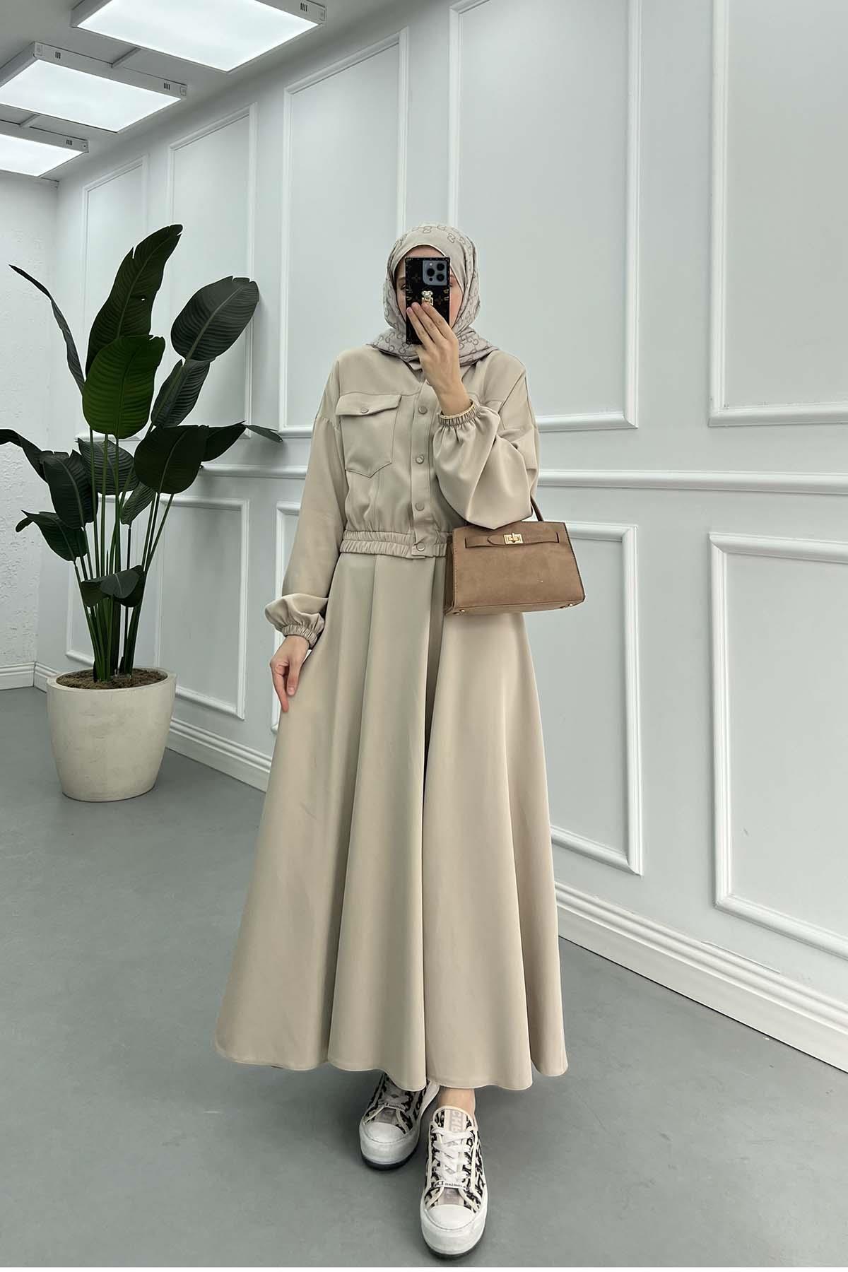 Çıtçıtlı Sahra Crop Double Takım Bej