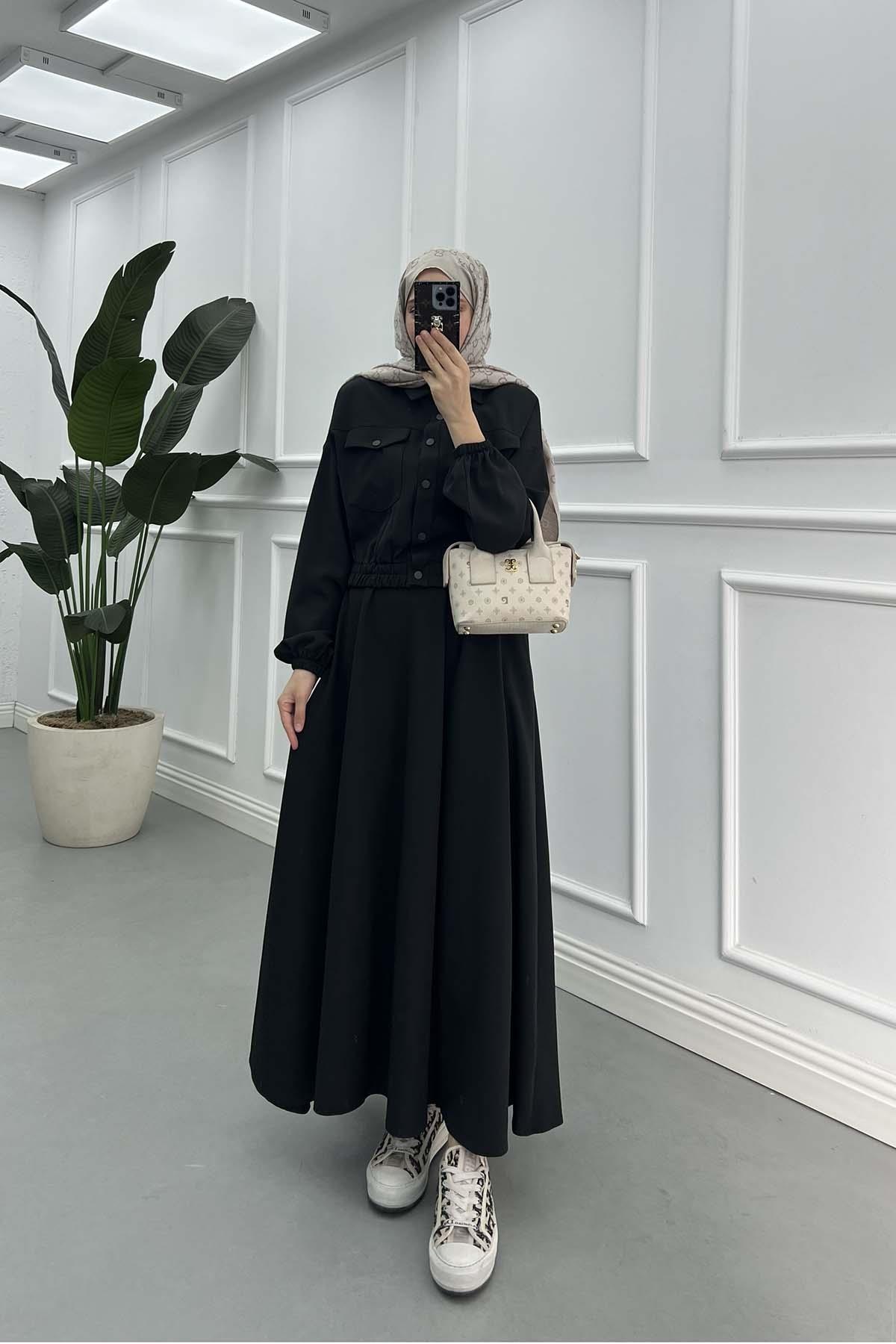 Çıtçıtlı Sahra Crop Double Takım Siyah