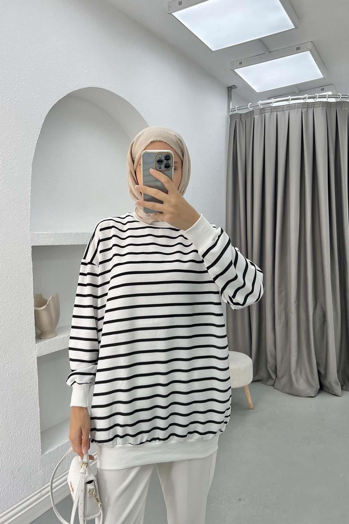 Çizgili Sweatshirt Siyah