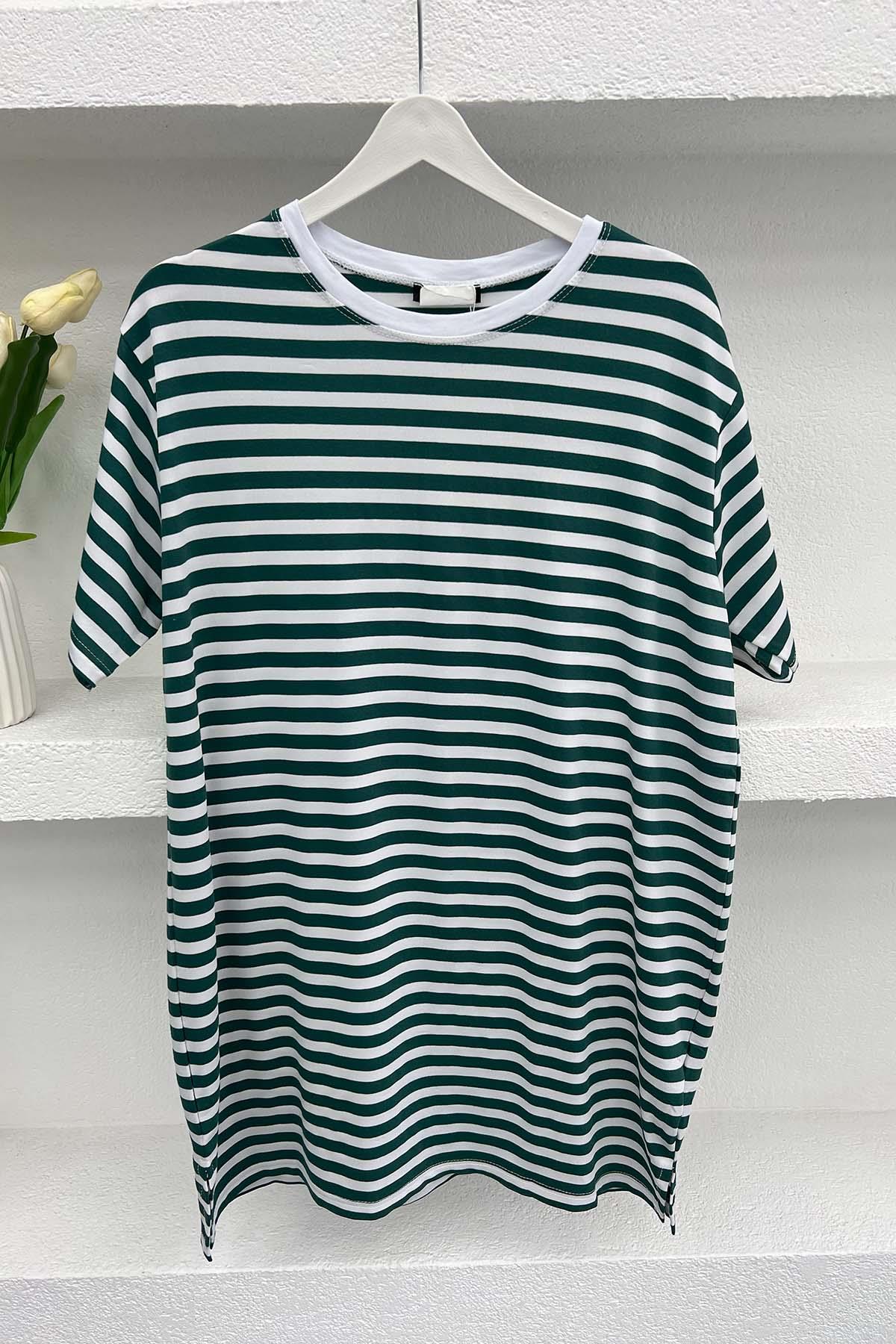 Çizgili T-Shirt Zümrüt Yeşili
