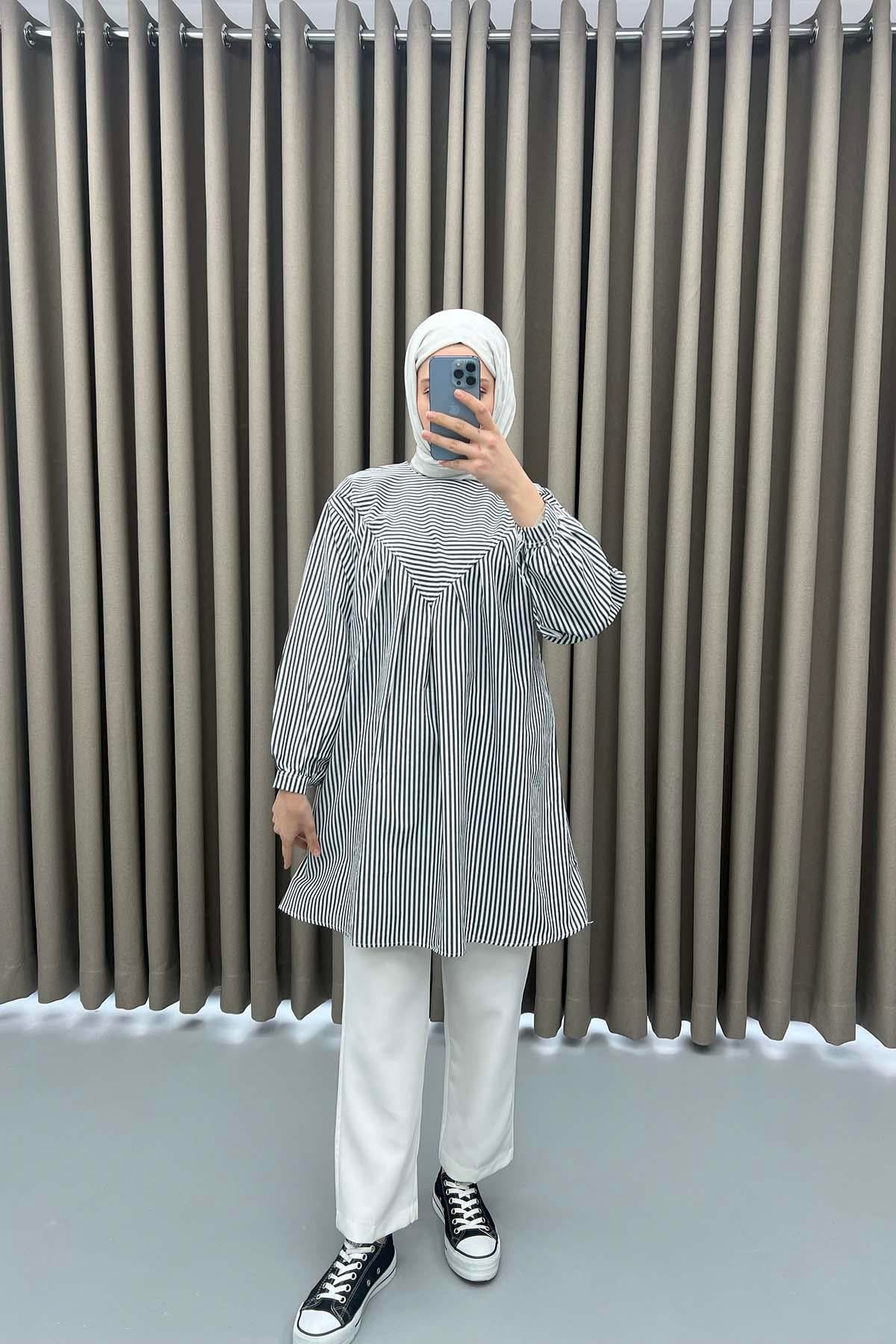 Çizgili Tunik Siyah