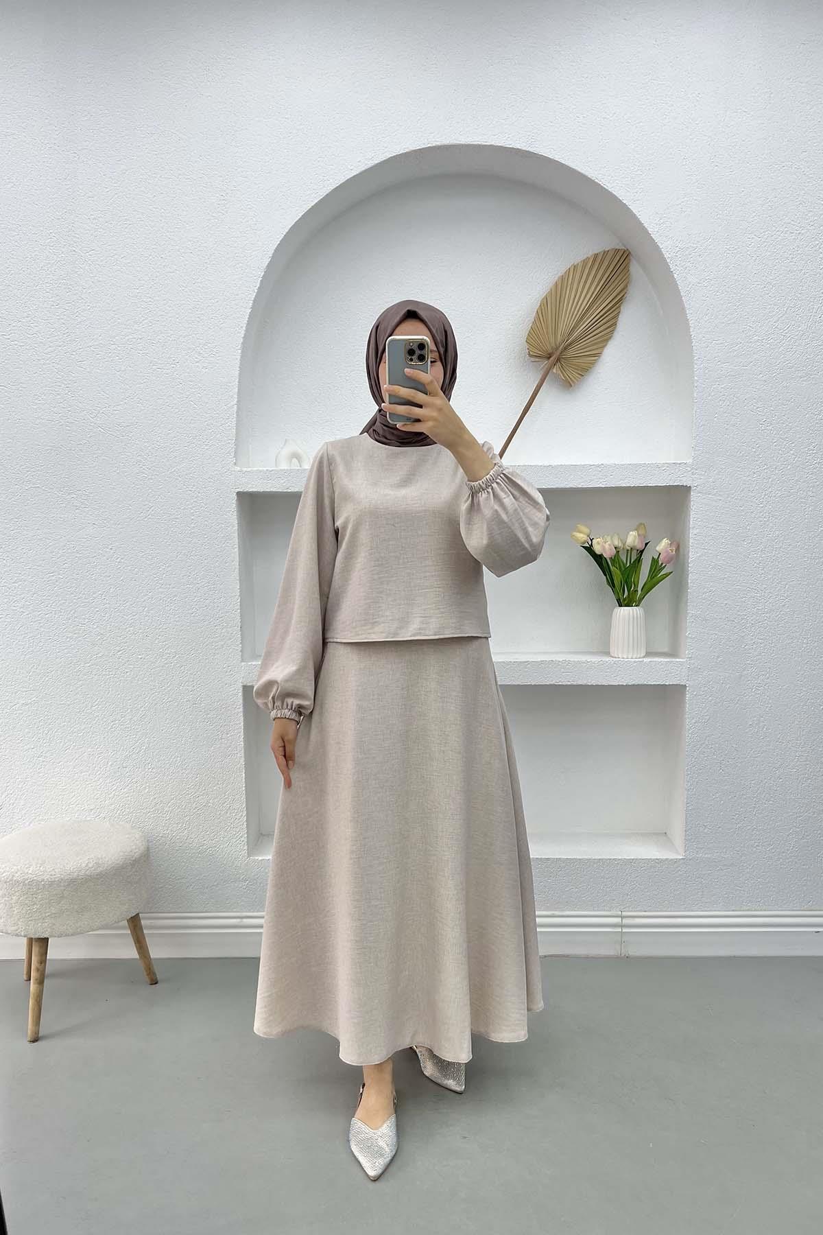 Crop Bluz Etek Takım Taş