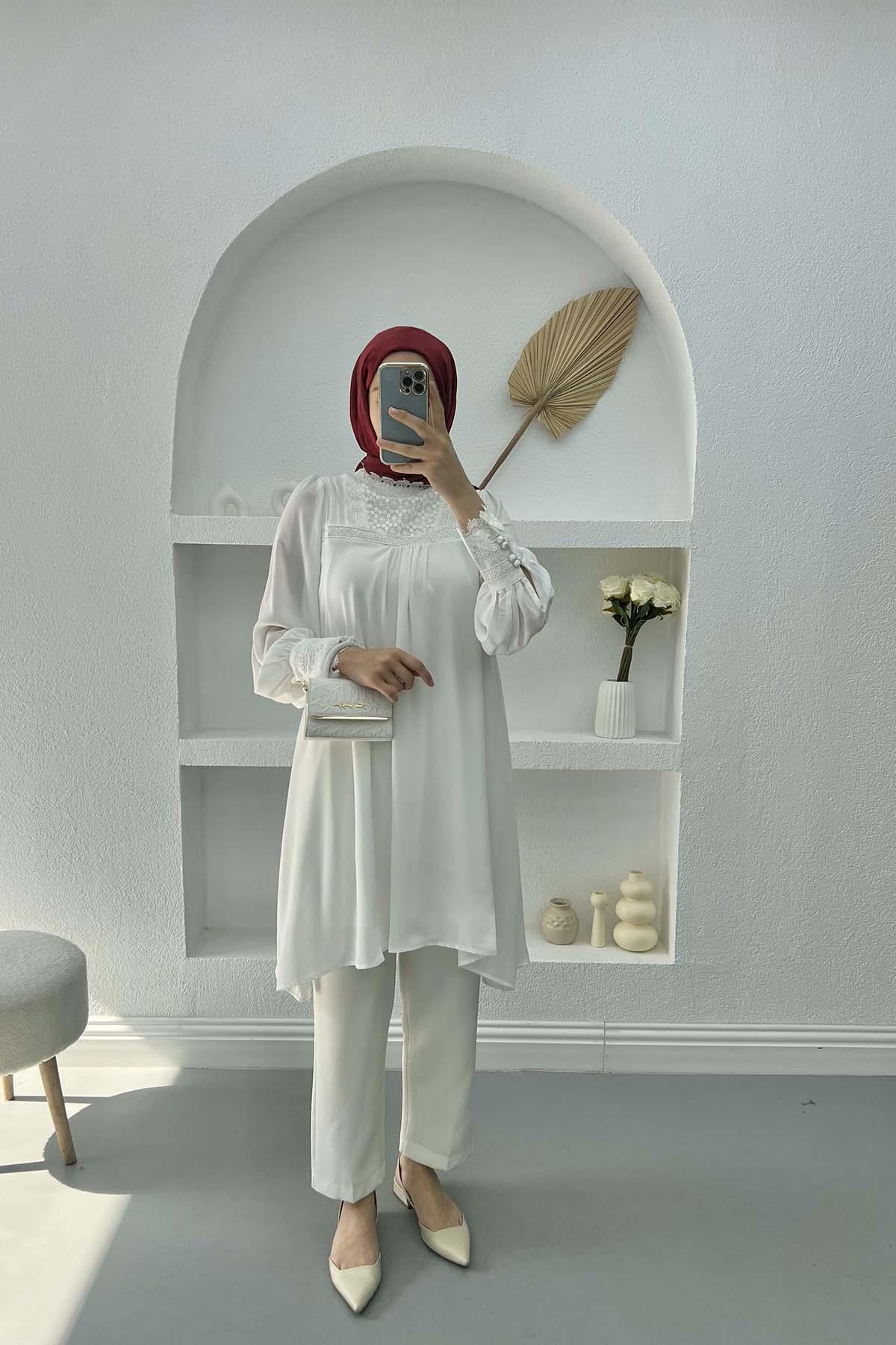 Dantelli Tunik Beyaz