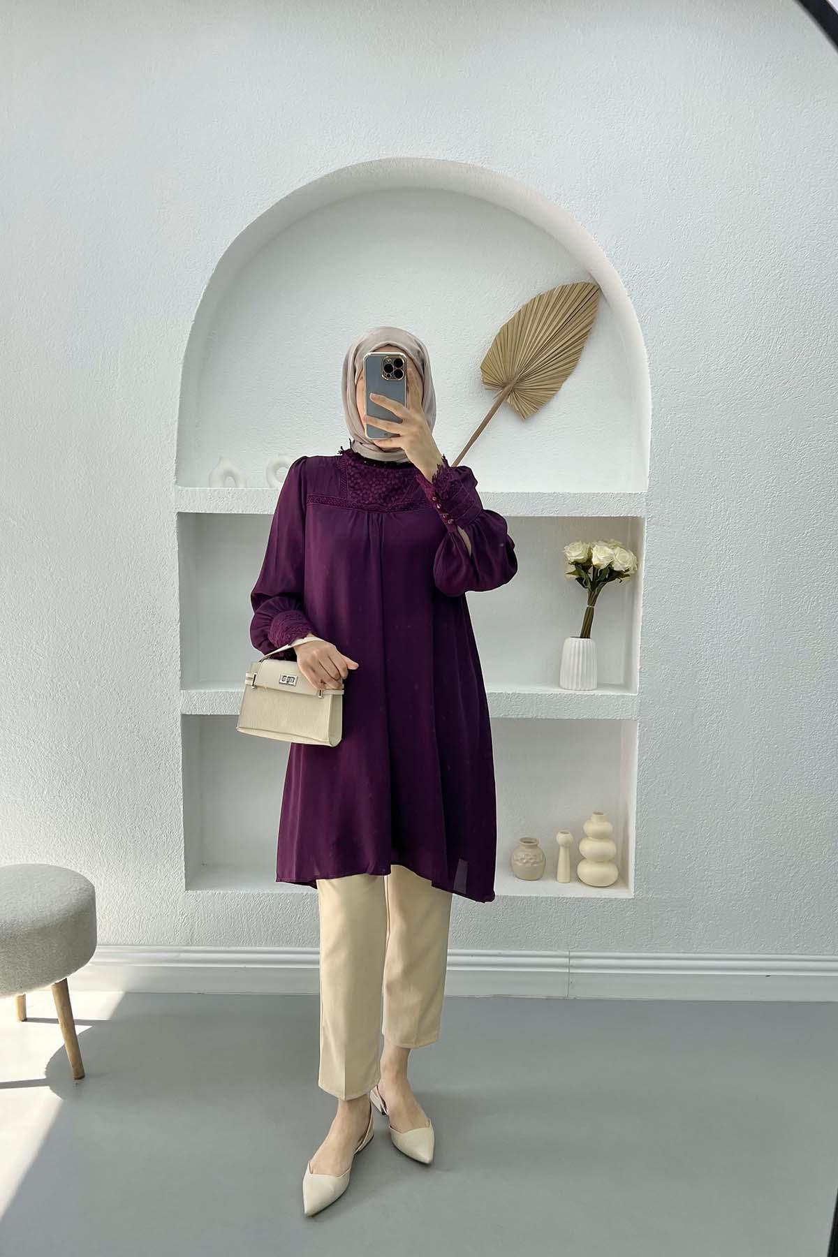 Dantelli Tunik Mürdüm