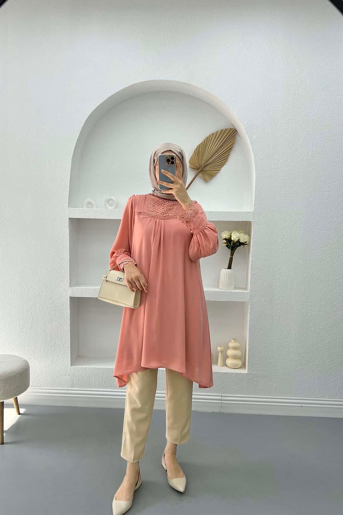 Dantelli Tunik Pembe