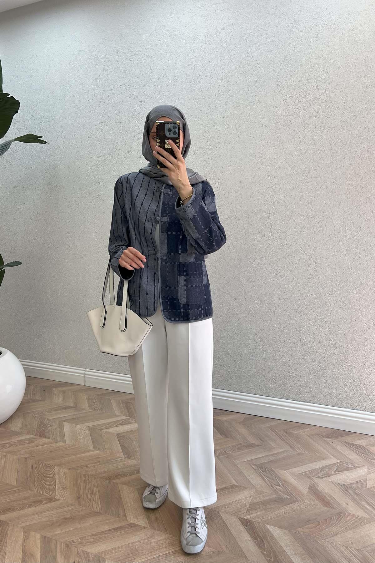 Denim Dokulu Ceket Lacivert