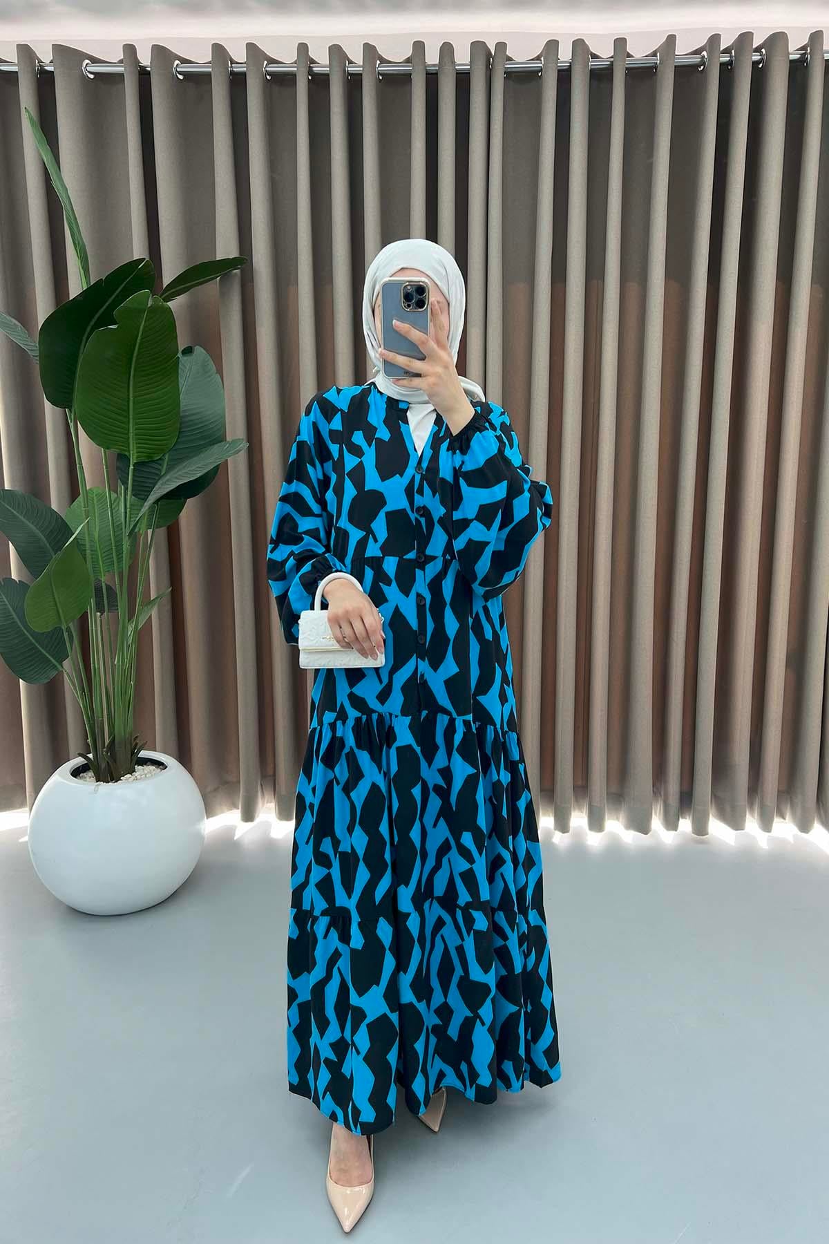 Desenli Elbise Siyah