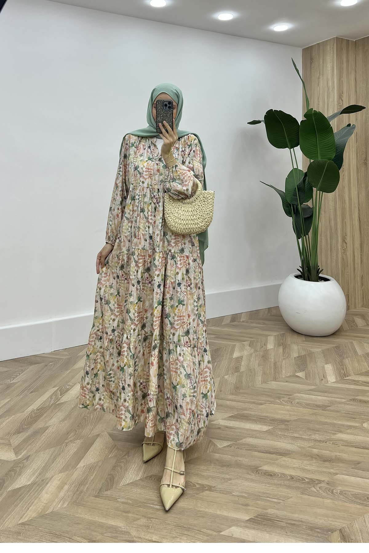 Desenli Mango Elbise Çok Renkli