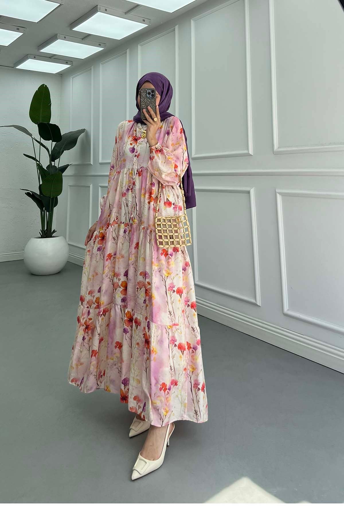 Desenli Mango Elbise Lila