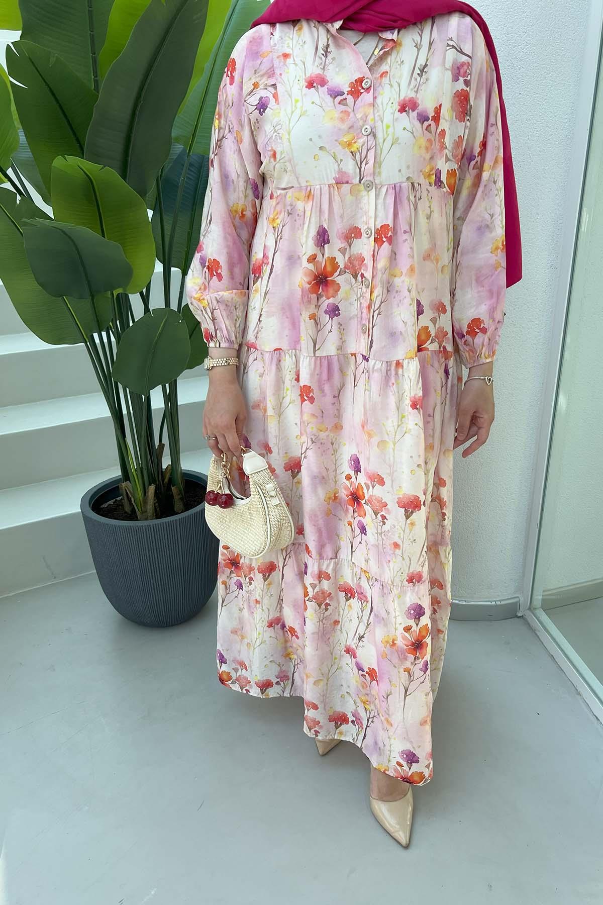 Desenli Mango Elbise Lila