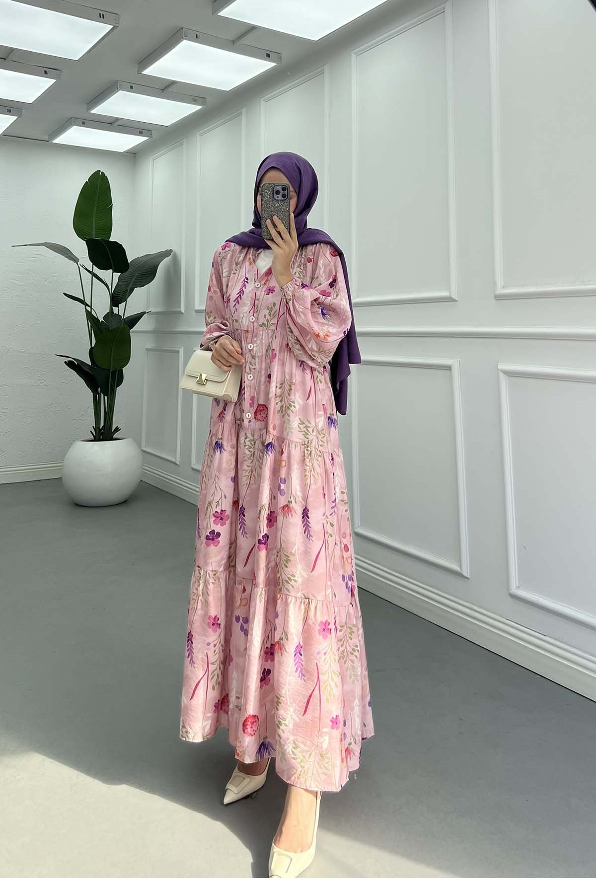 Desenli Mango Elbise Pembe
