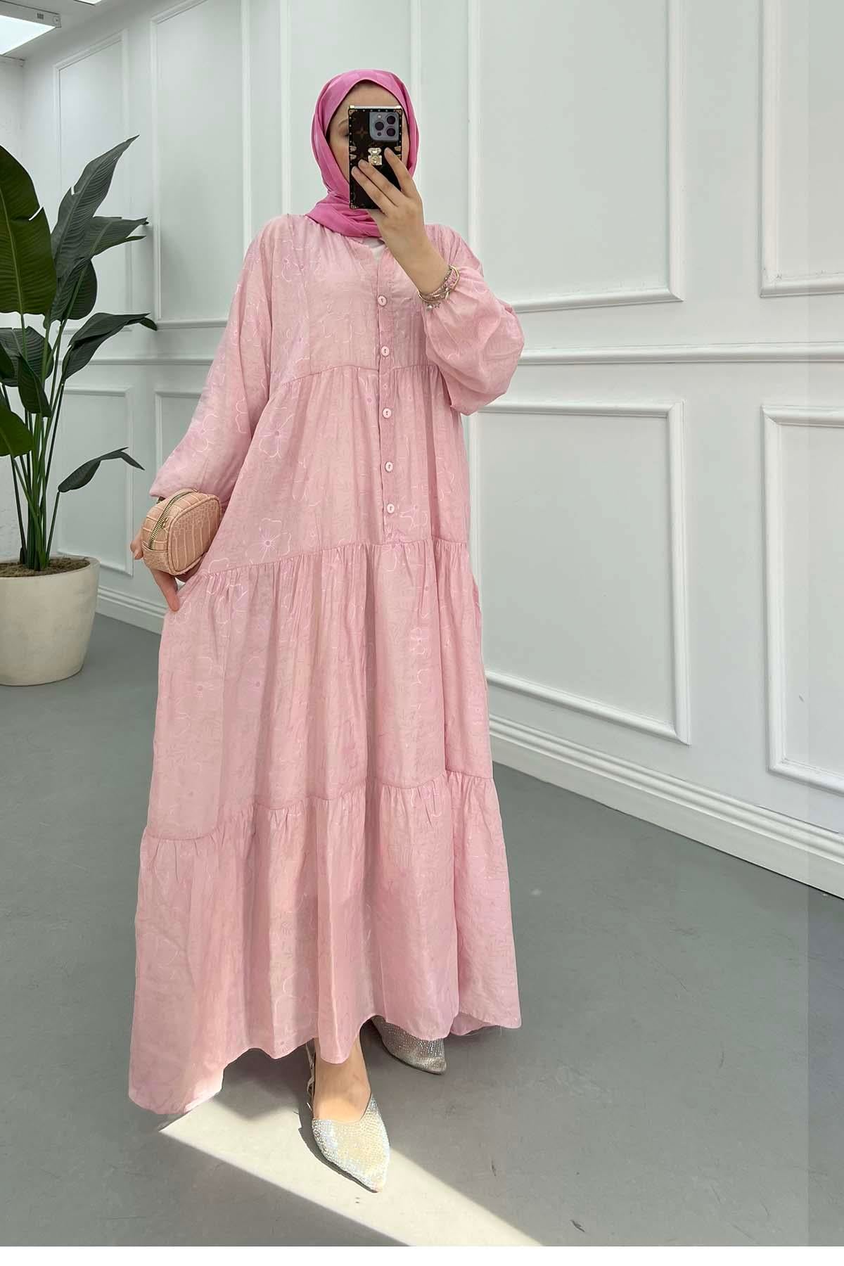 Desenli Mango Elbise Pembe