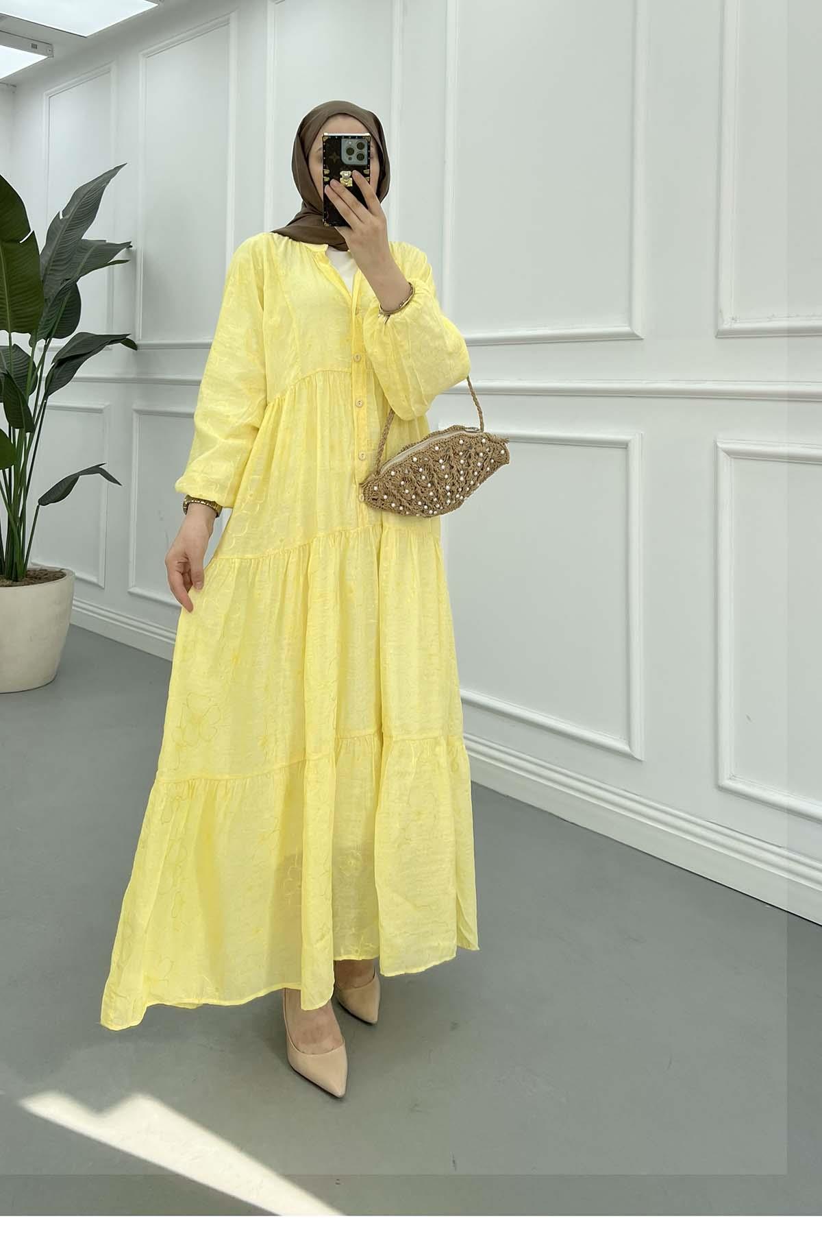 Desenli Mango Elbise Sarı