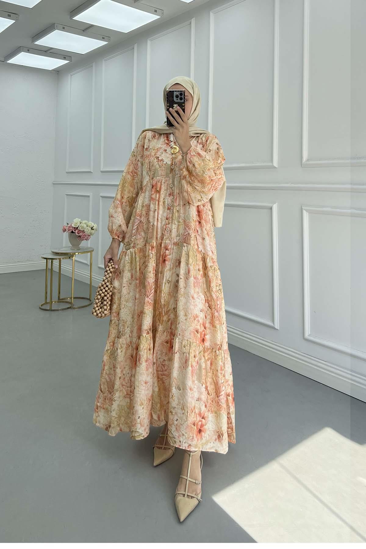Desenli Mango Elbise Somon