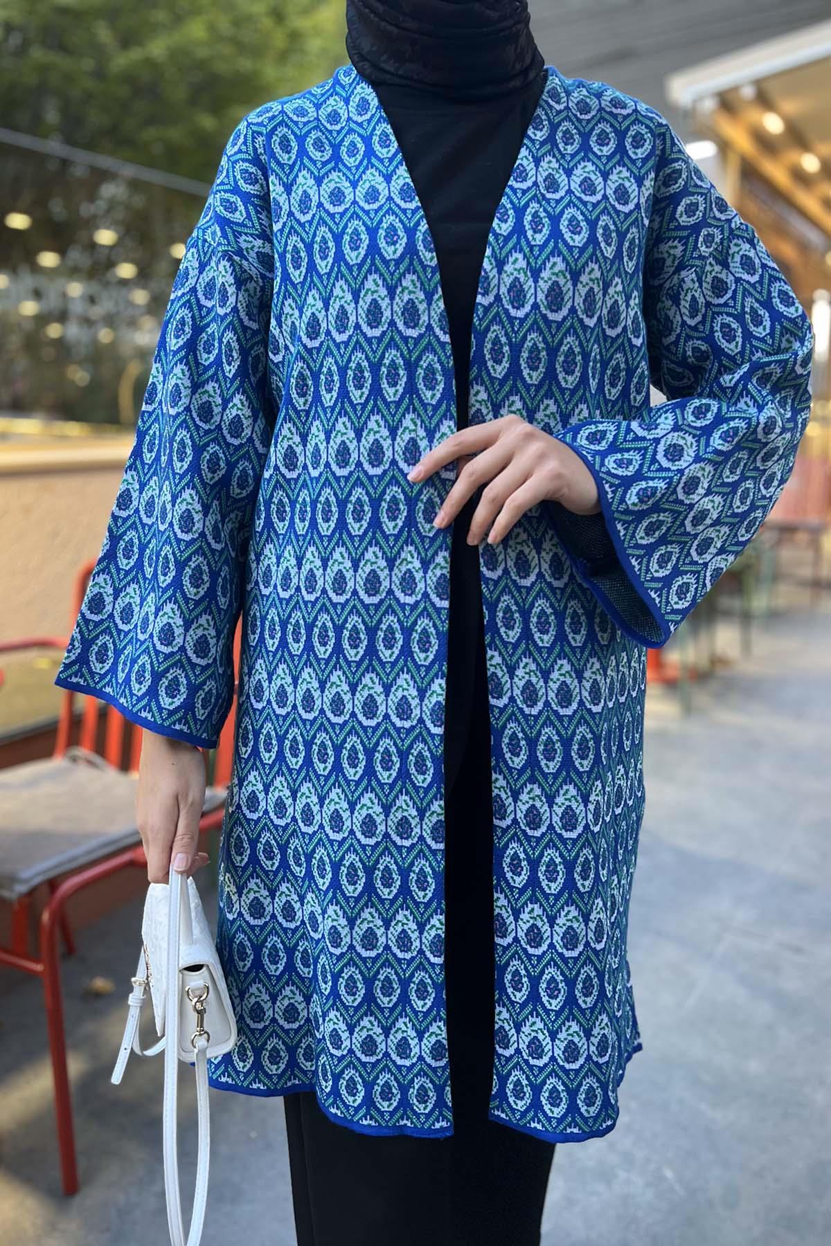 Desenli Triko Hırka Lacivert