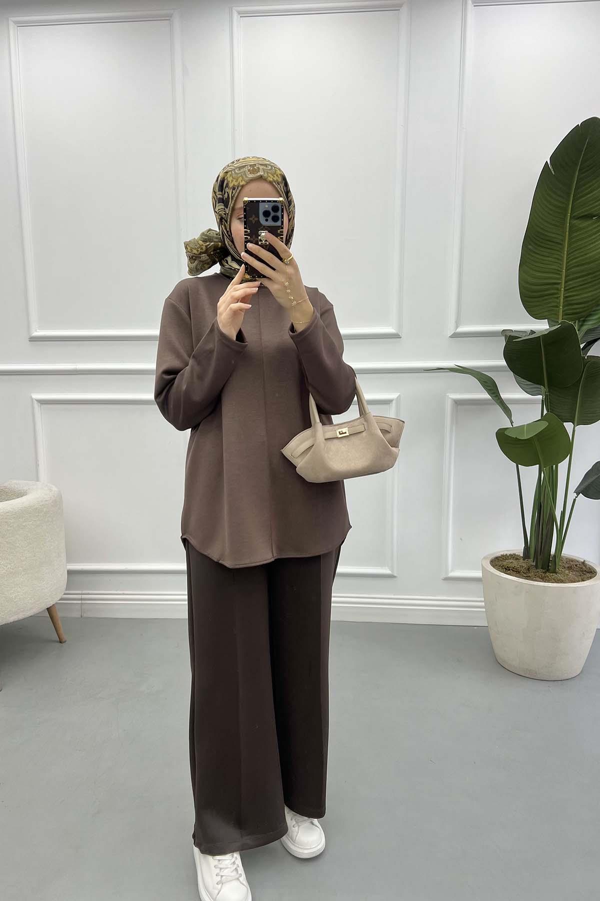 Dikiş Detaylı Oysh Tunik Kahve