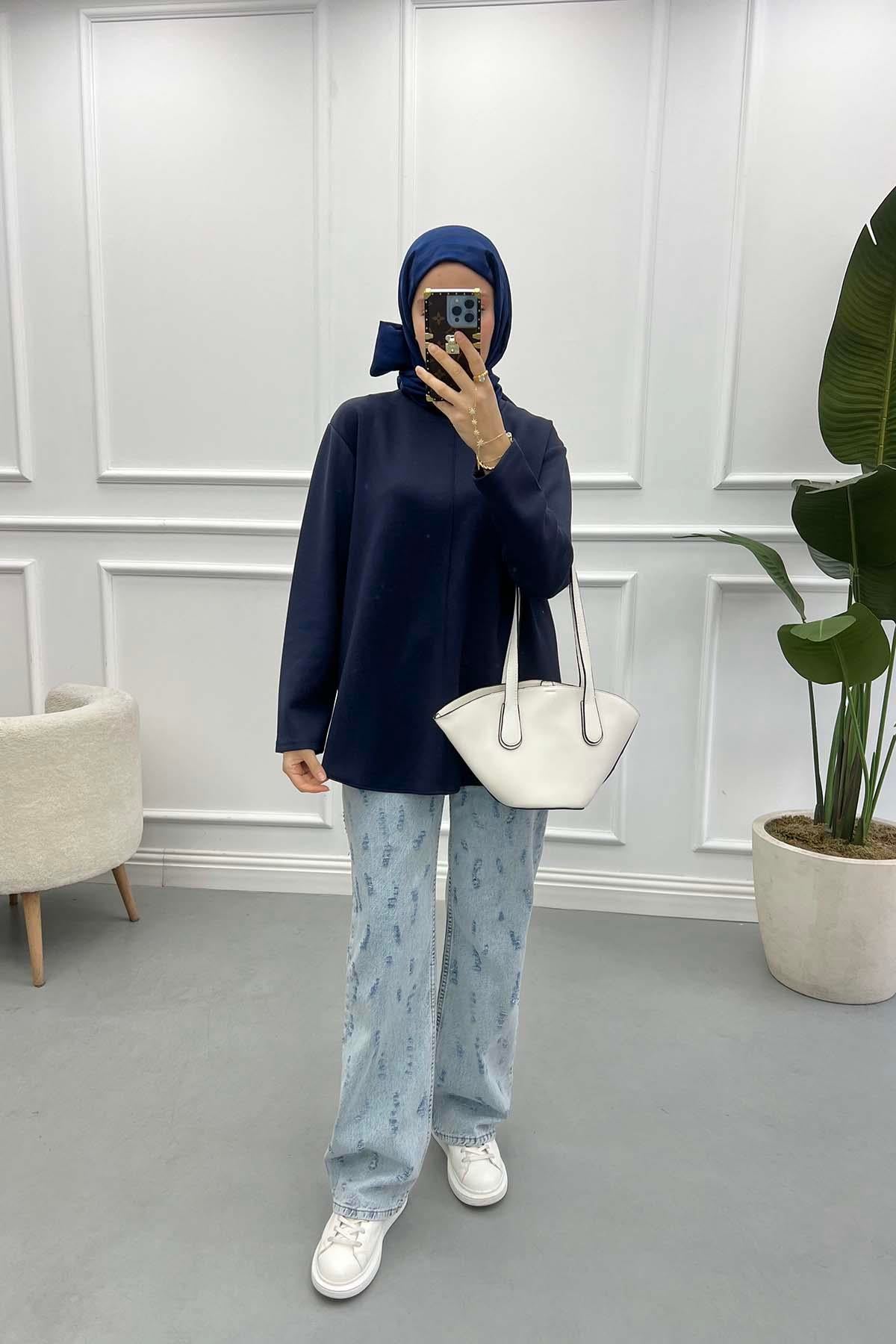 Dikiş Detaylı Oysh Tunik Lacivert