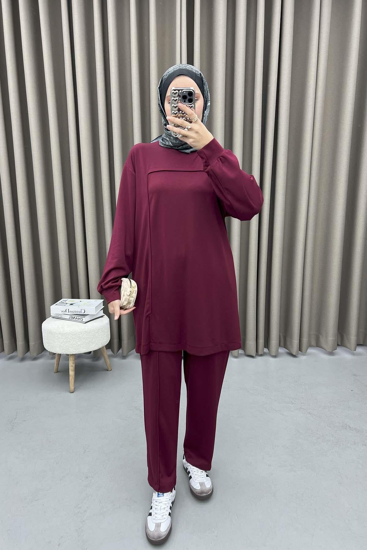 Dikiş Detaylı Oysho Takım Bordo