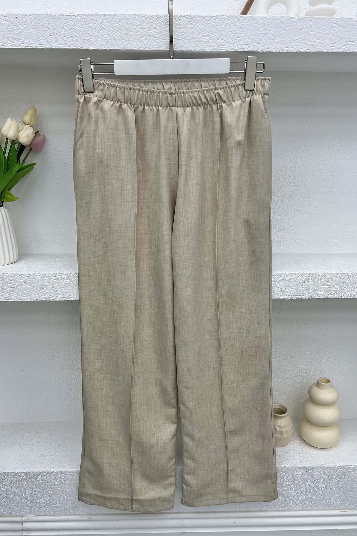 Dikiş Detaylı Pantolon Bej