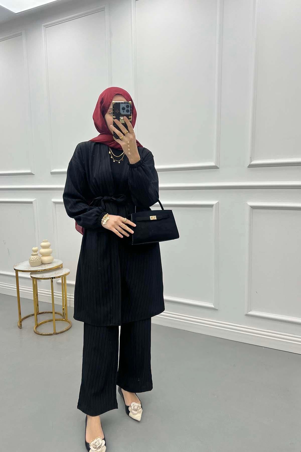 Dokulu Kimono Takım Siyah