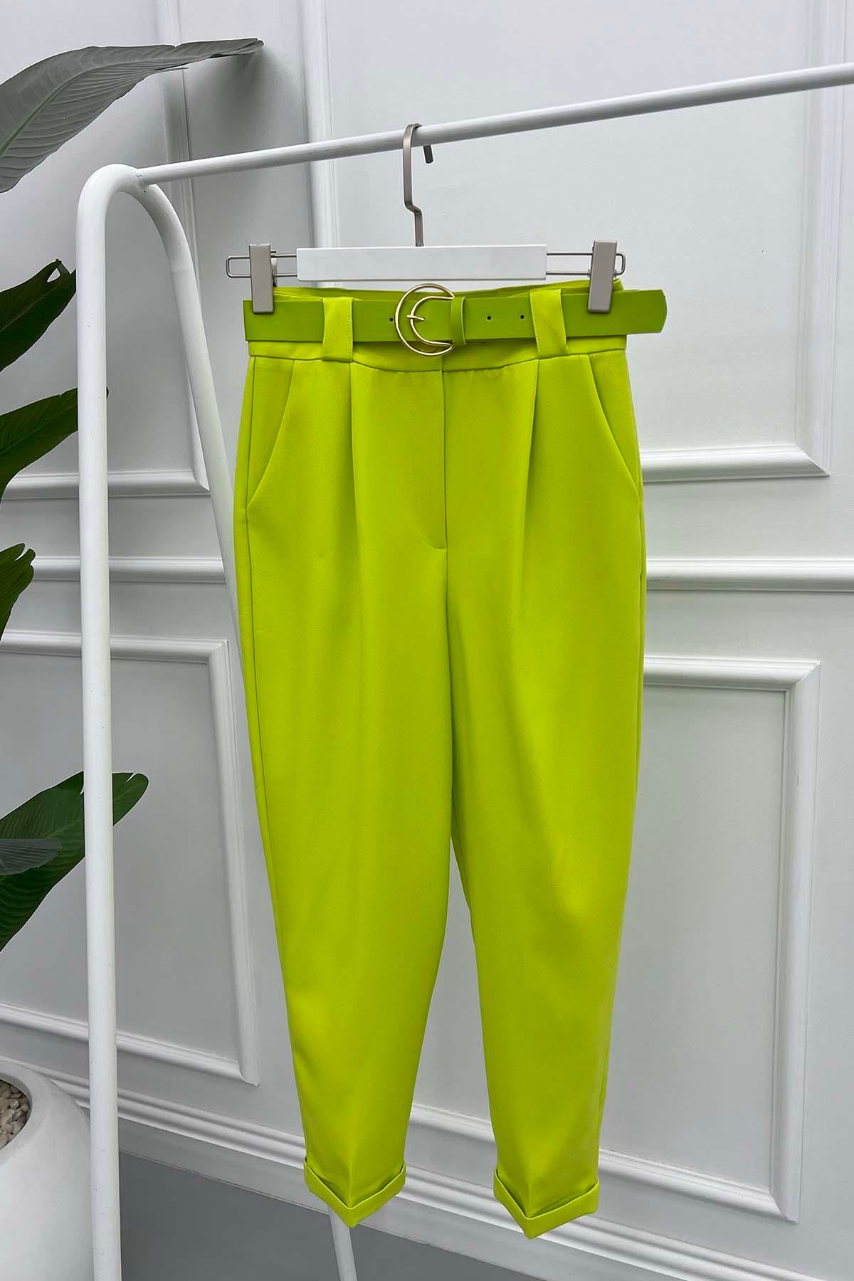 Double Paça Pantolon Neon Sarı