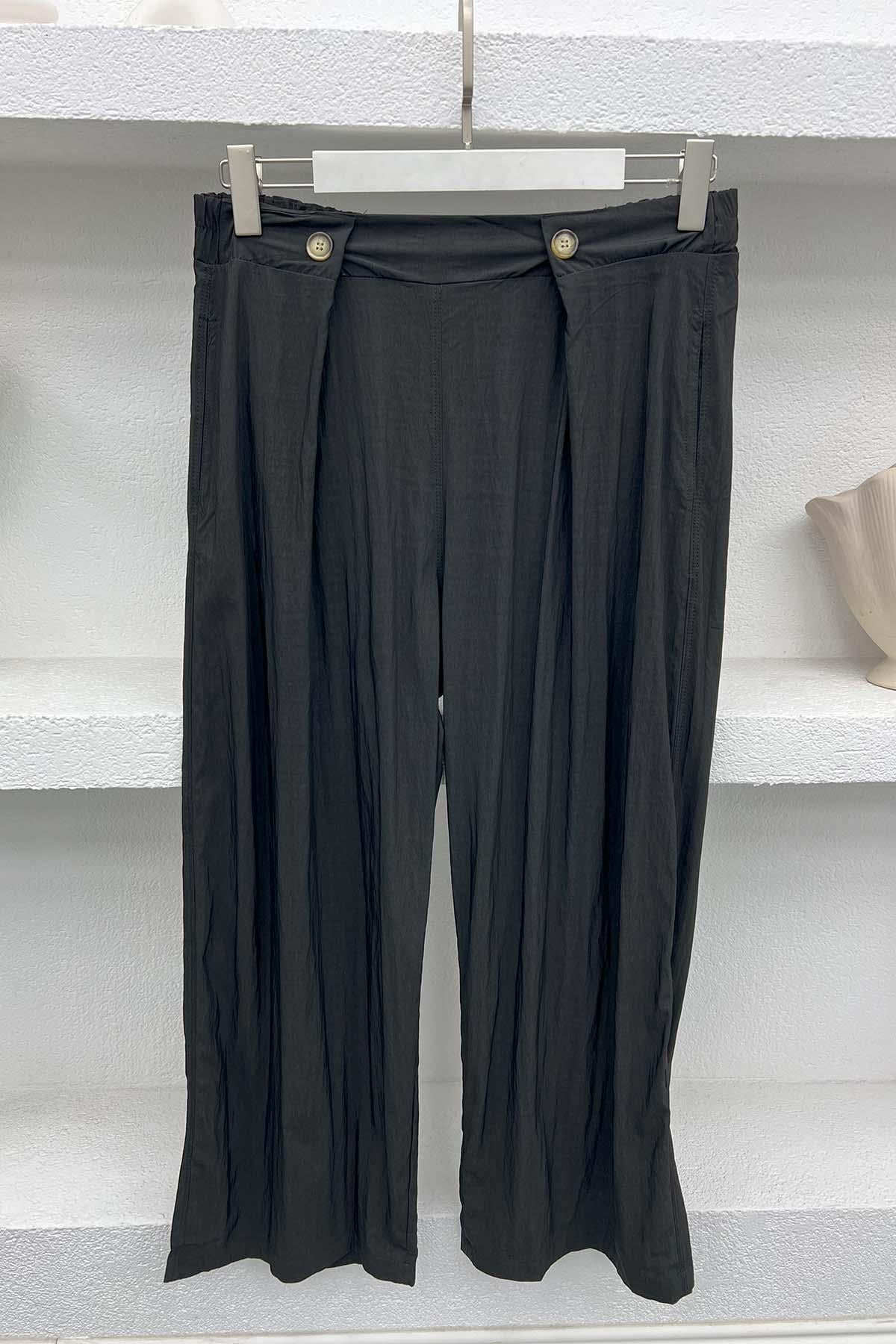 Düğme Detaylı Pantolon Siyah