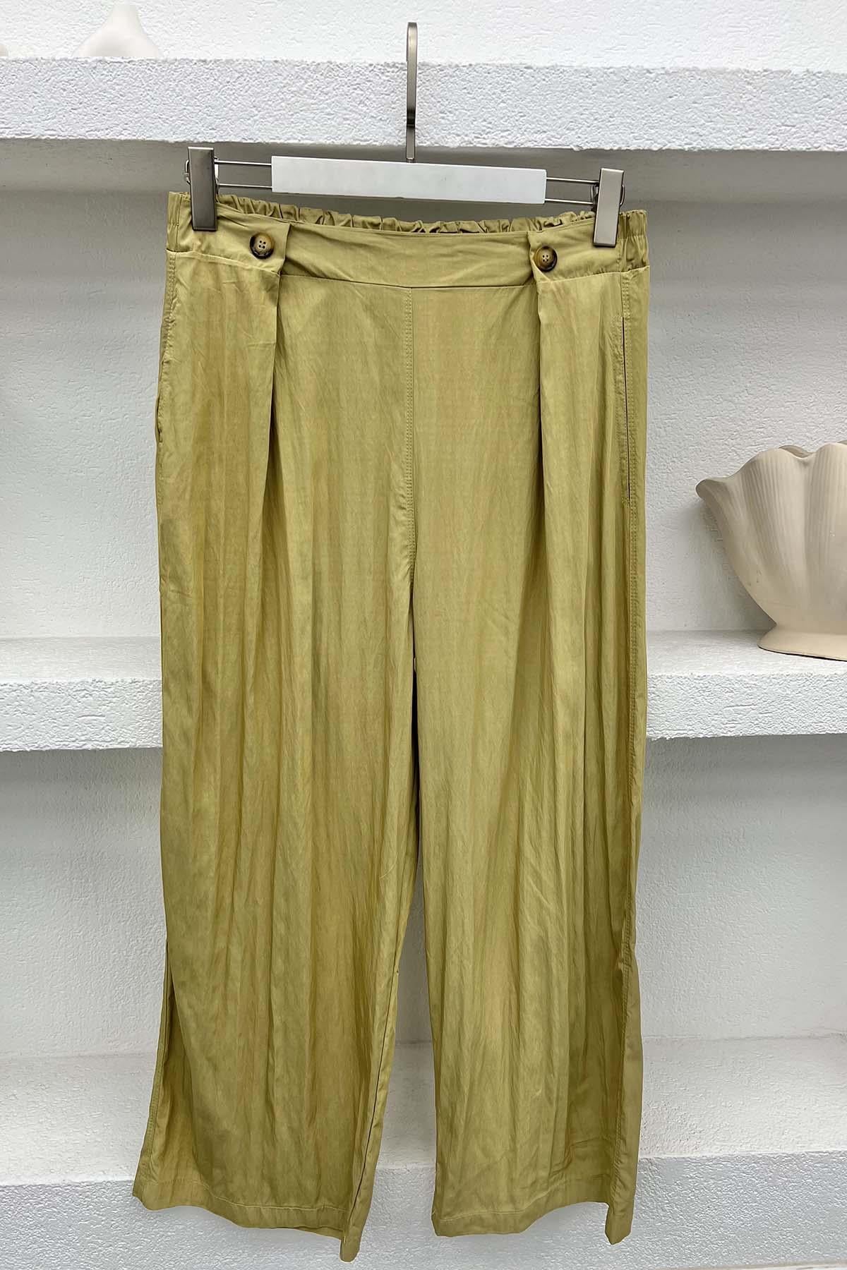 Düğme Detaylı Pantolon Soft Yeşil