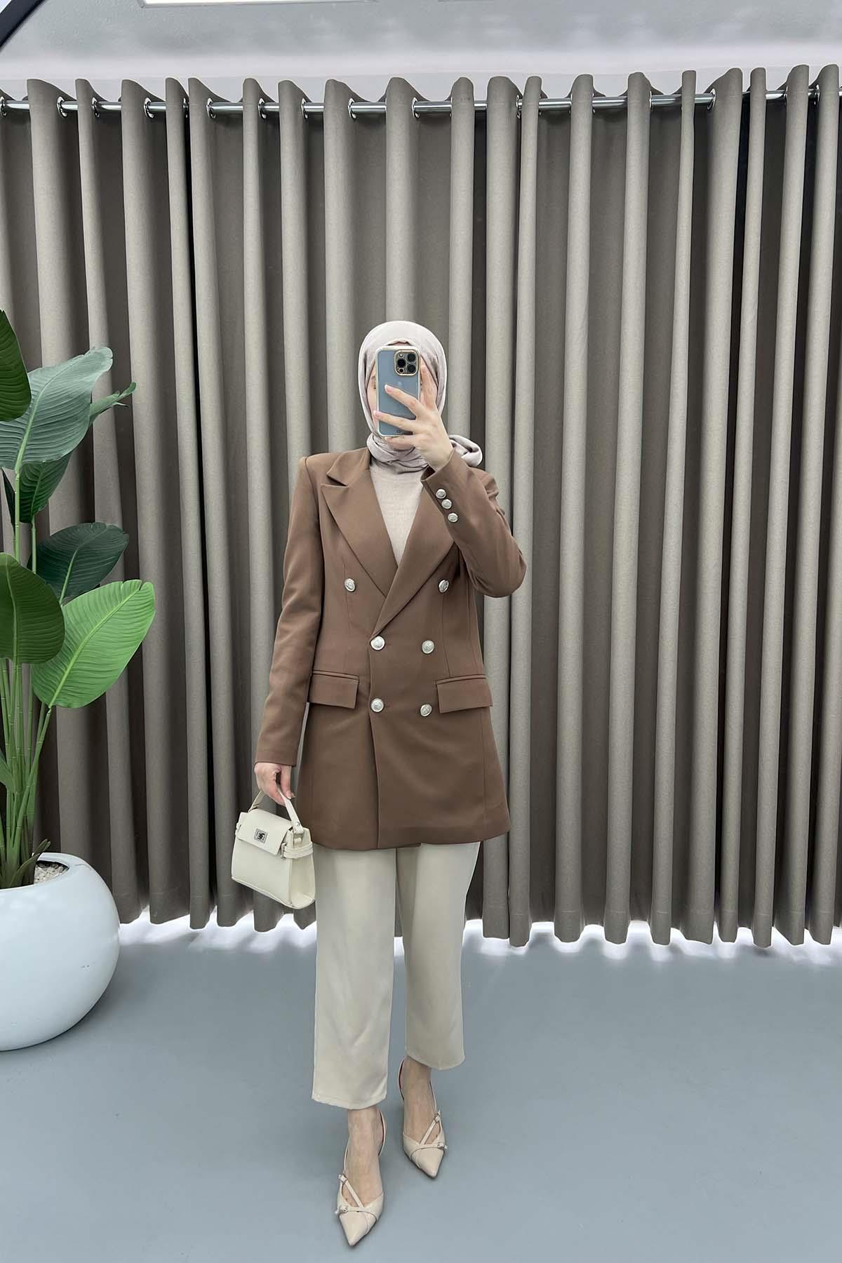 Düğmeli Blazer Ceket Kahve
