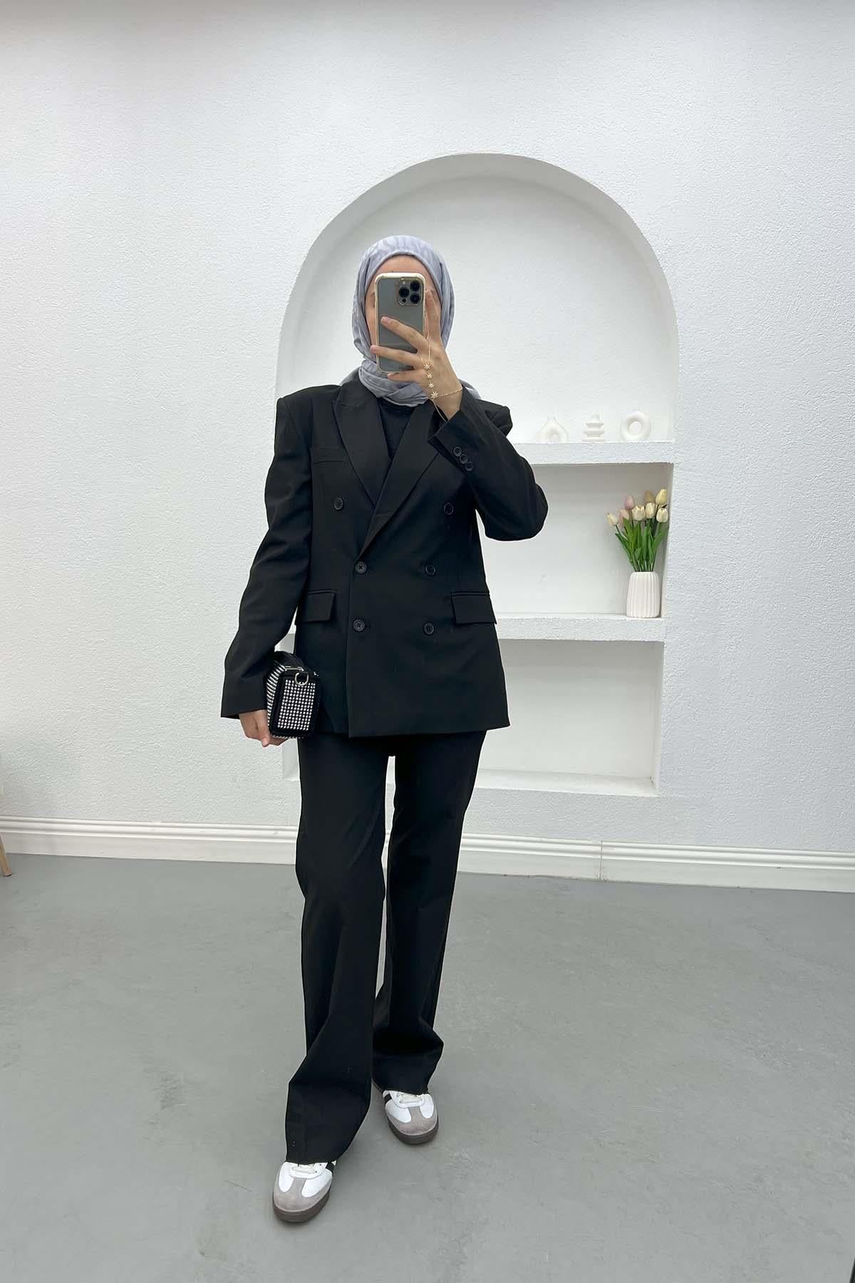 Düğmeli Ceket Takım Siyah