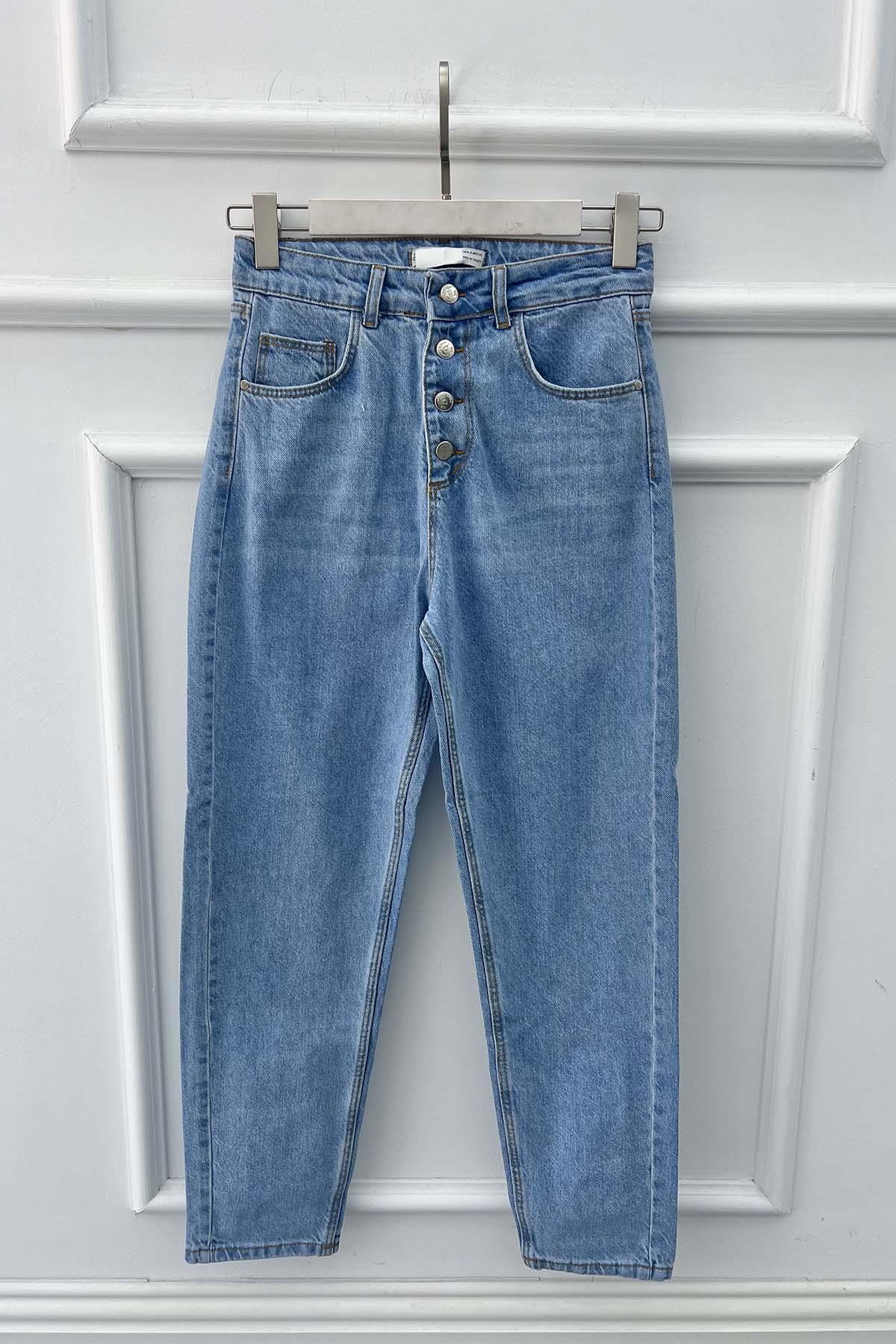 Düğmeli Jean Pantolon Açık Mavi