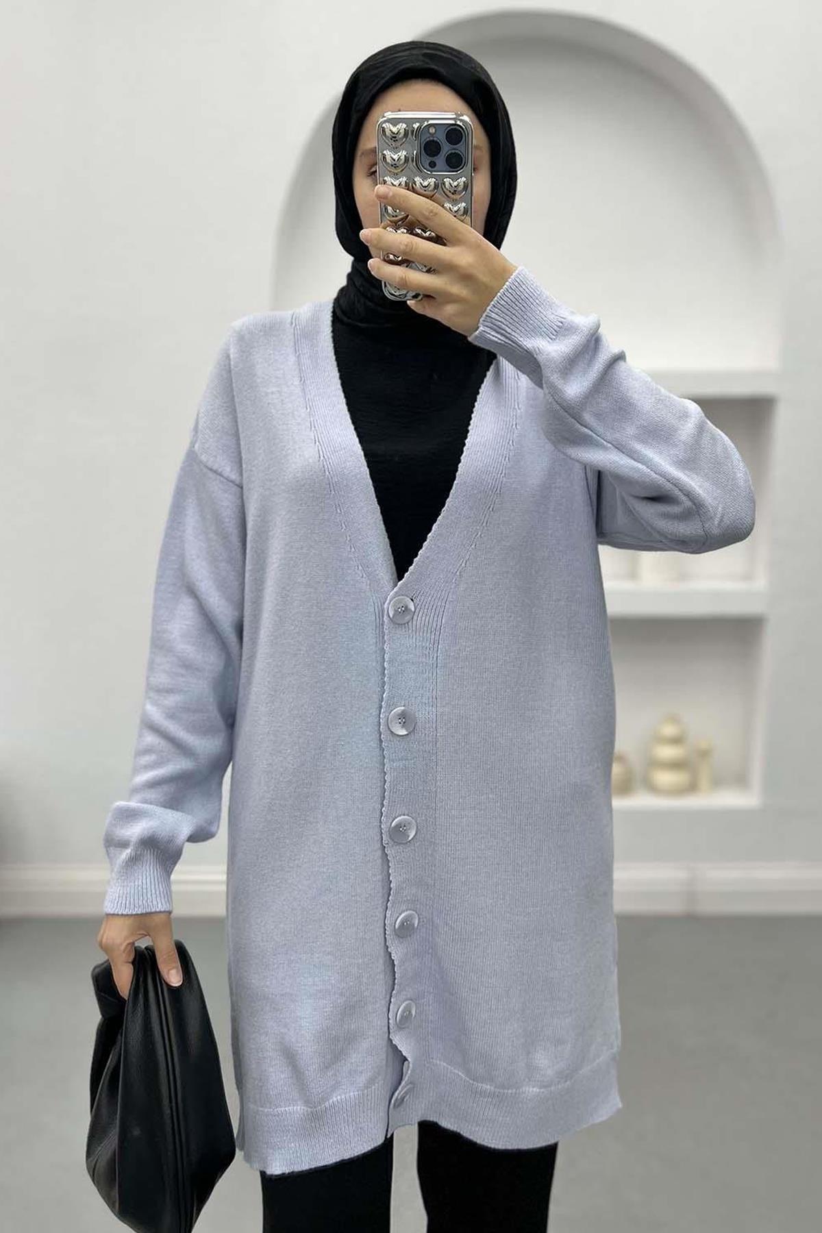 Düğmeli Triko Hırka Bebe Mavi