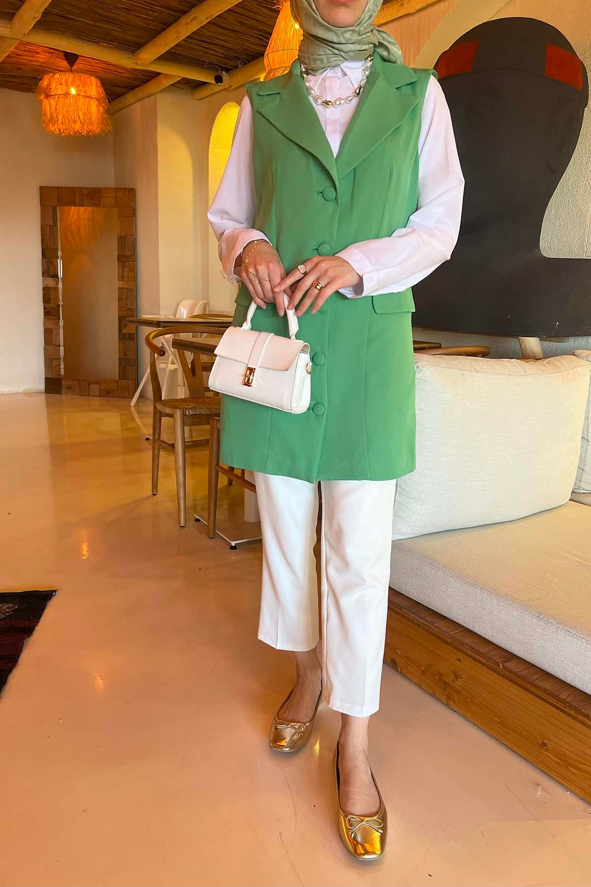 Düğmeli Yelek Yeşil