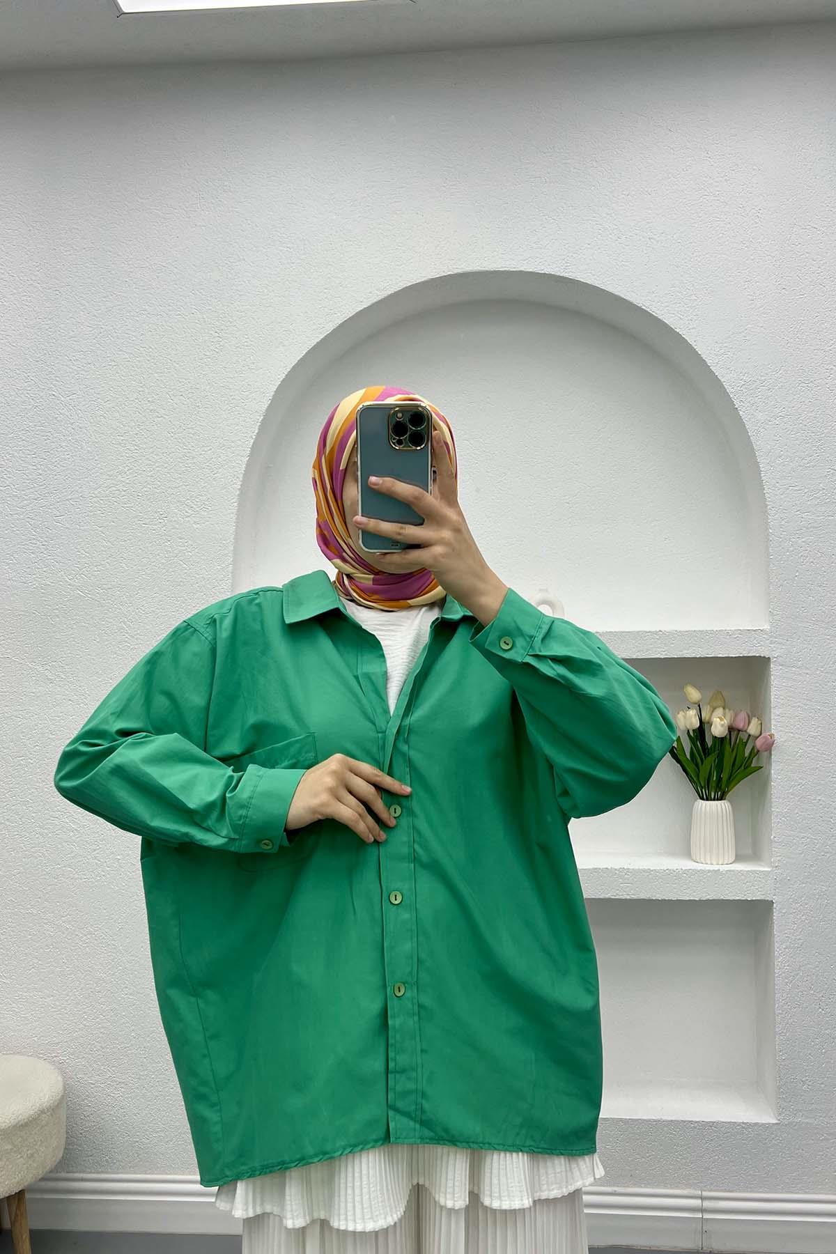 Düşük Omuzlu Oversize Gömlek Su Yeşili