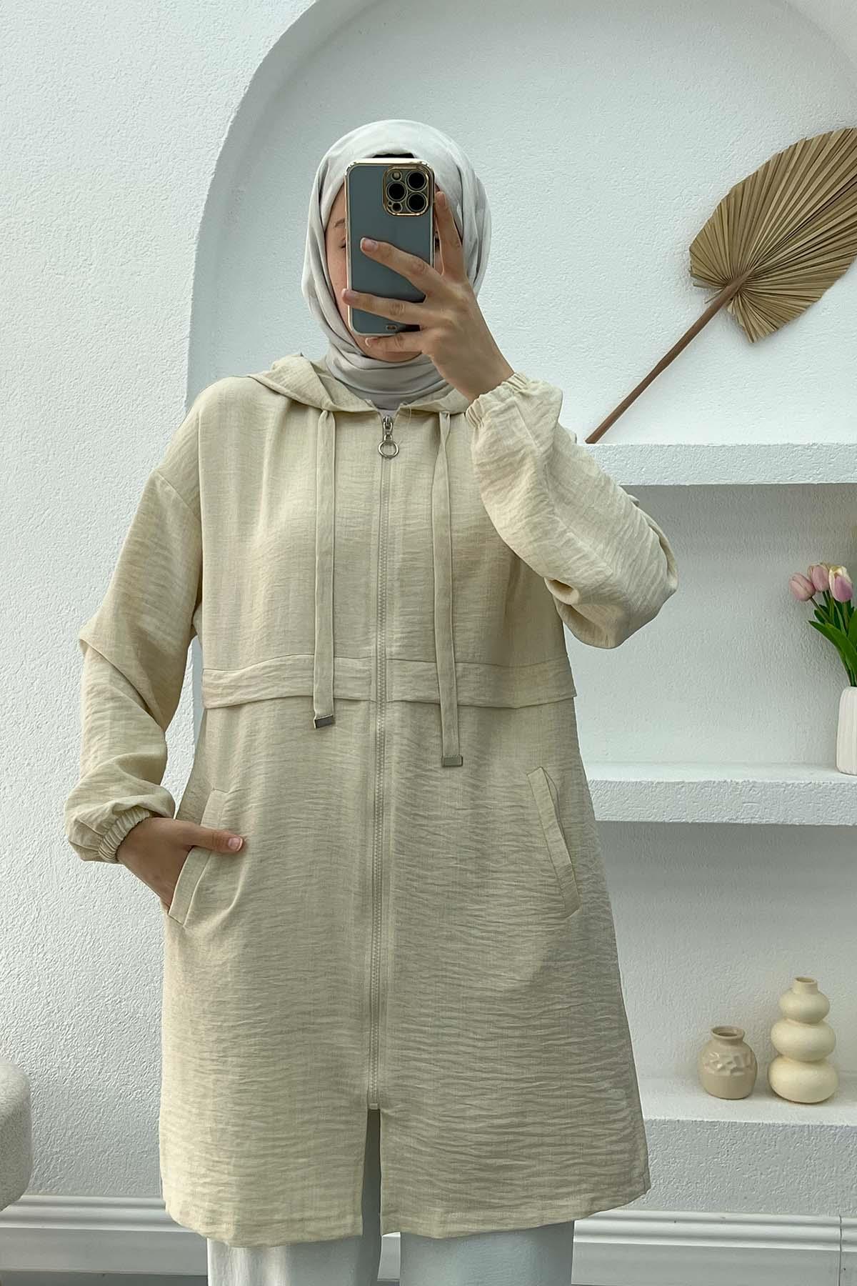 Fermuarlı Kap Ekru