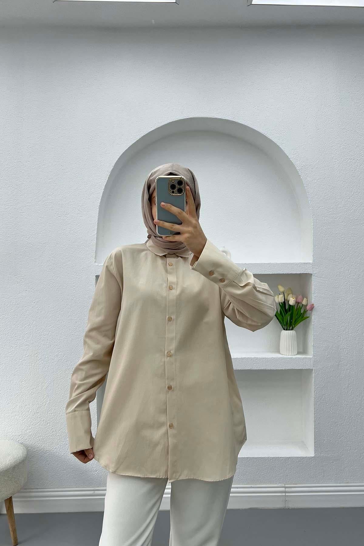 Geniş Manşetli Gömlek Taş