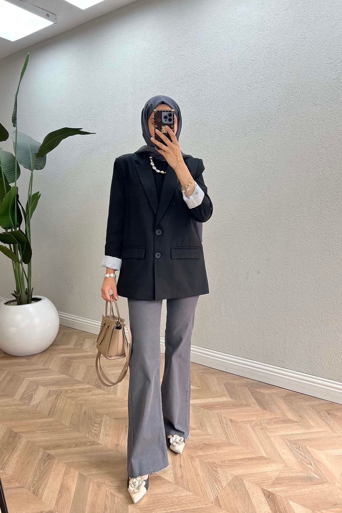 Geniş Paça Kot Pantalon Antrasit