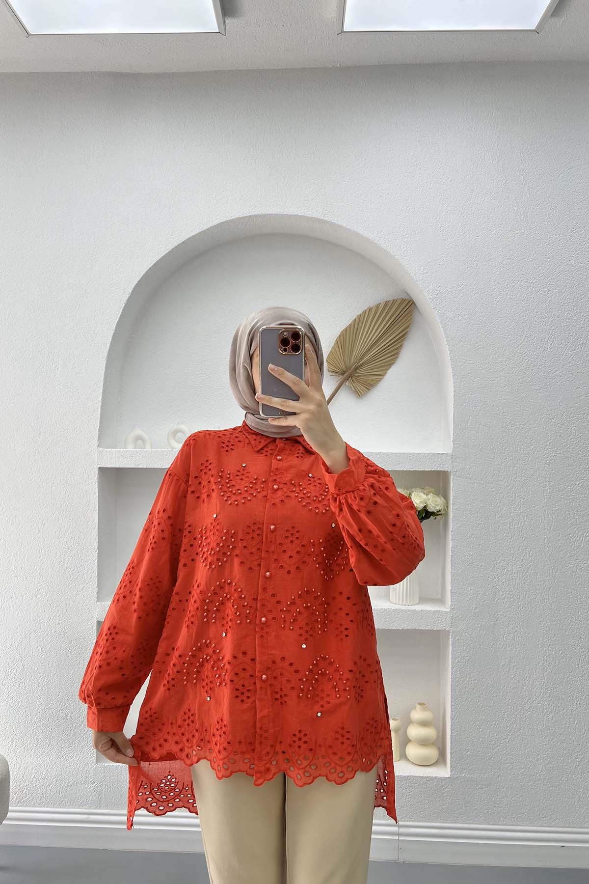 İncili Fisto Gömlek Kırmızı