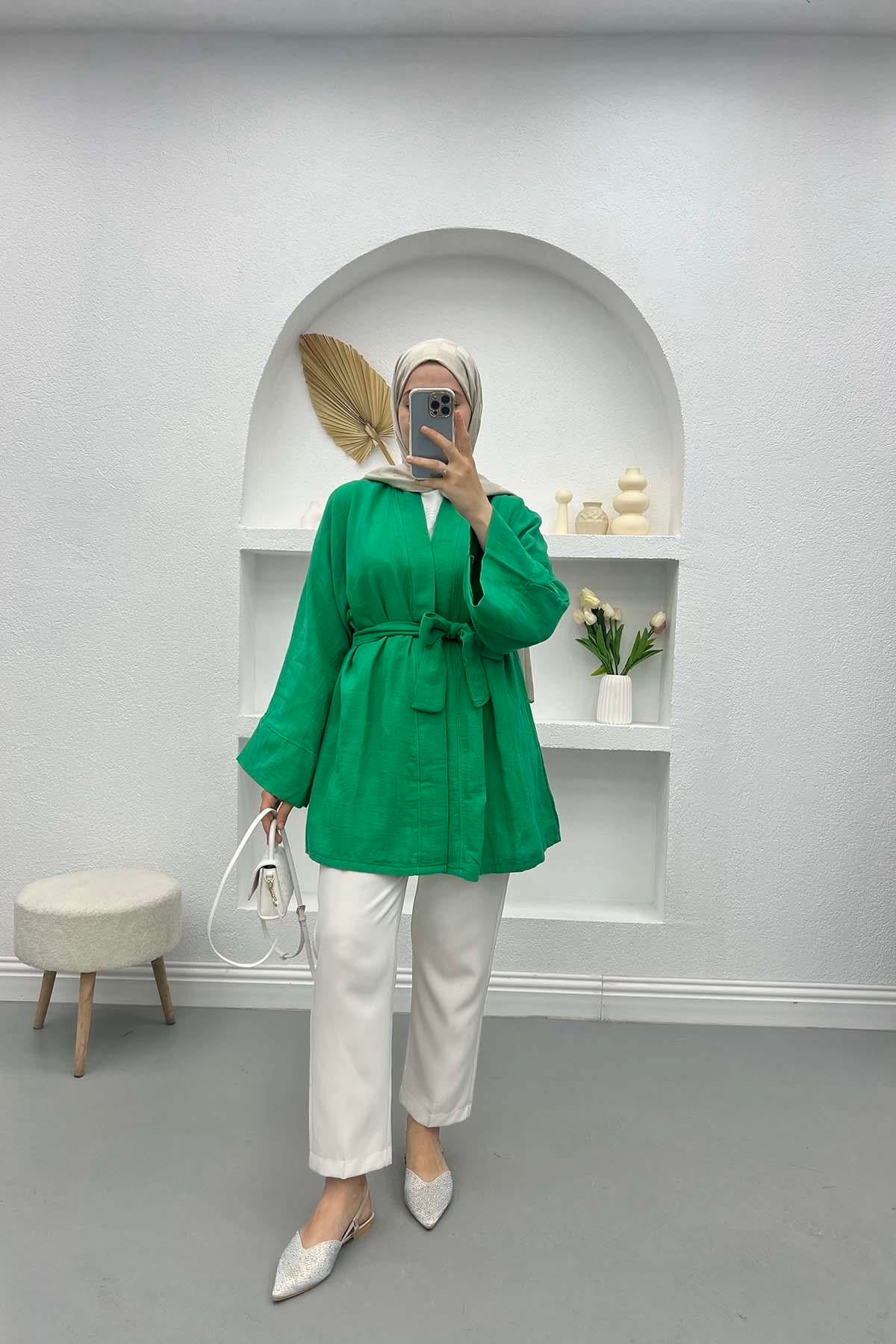 Kare Desenli Kimono Benetton Yeşil