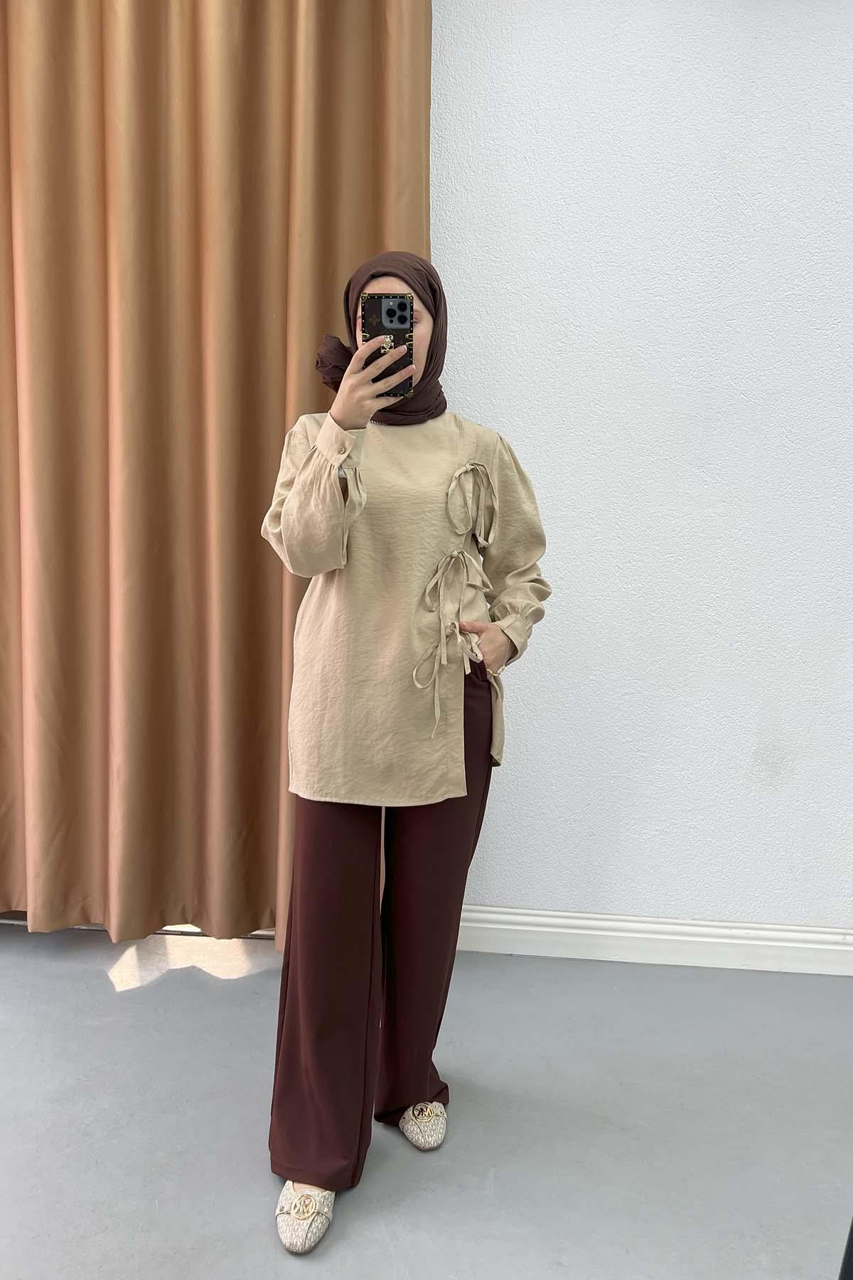 Kendinden Desenli Pantalon Acı Kahve