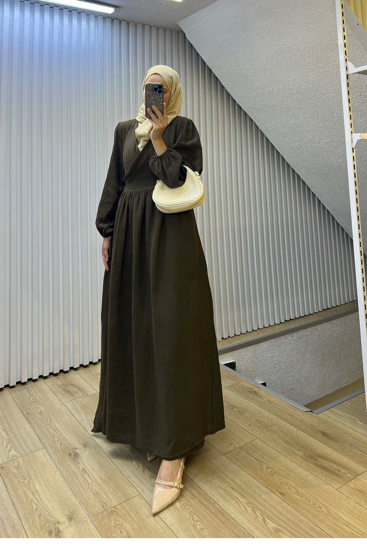 Kimono Kapama Müslin Elbise Haki