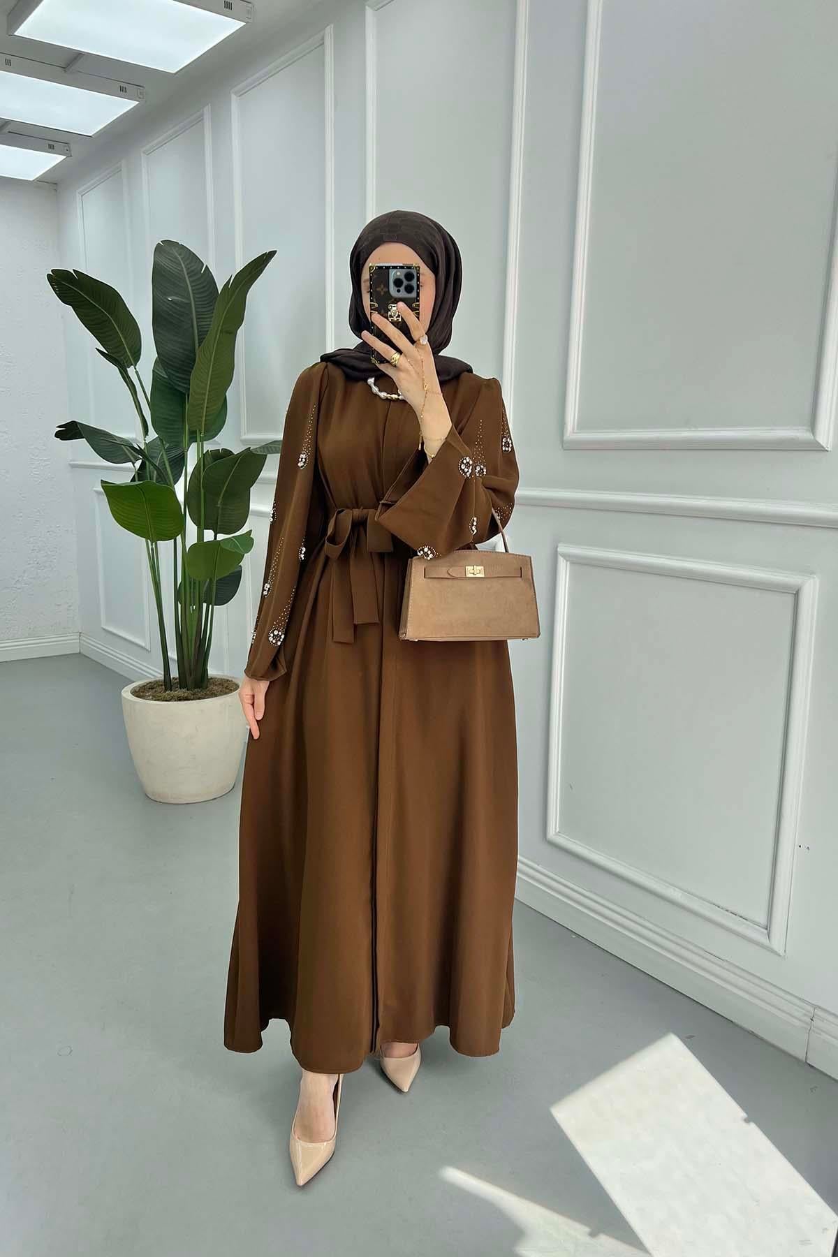 Kol Taşlı Abaya Kahve