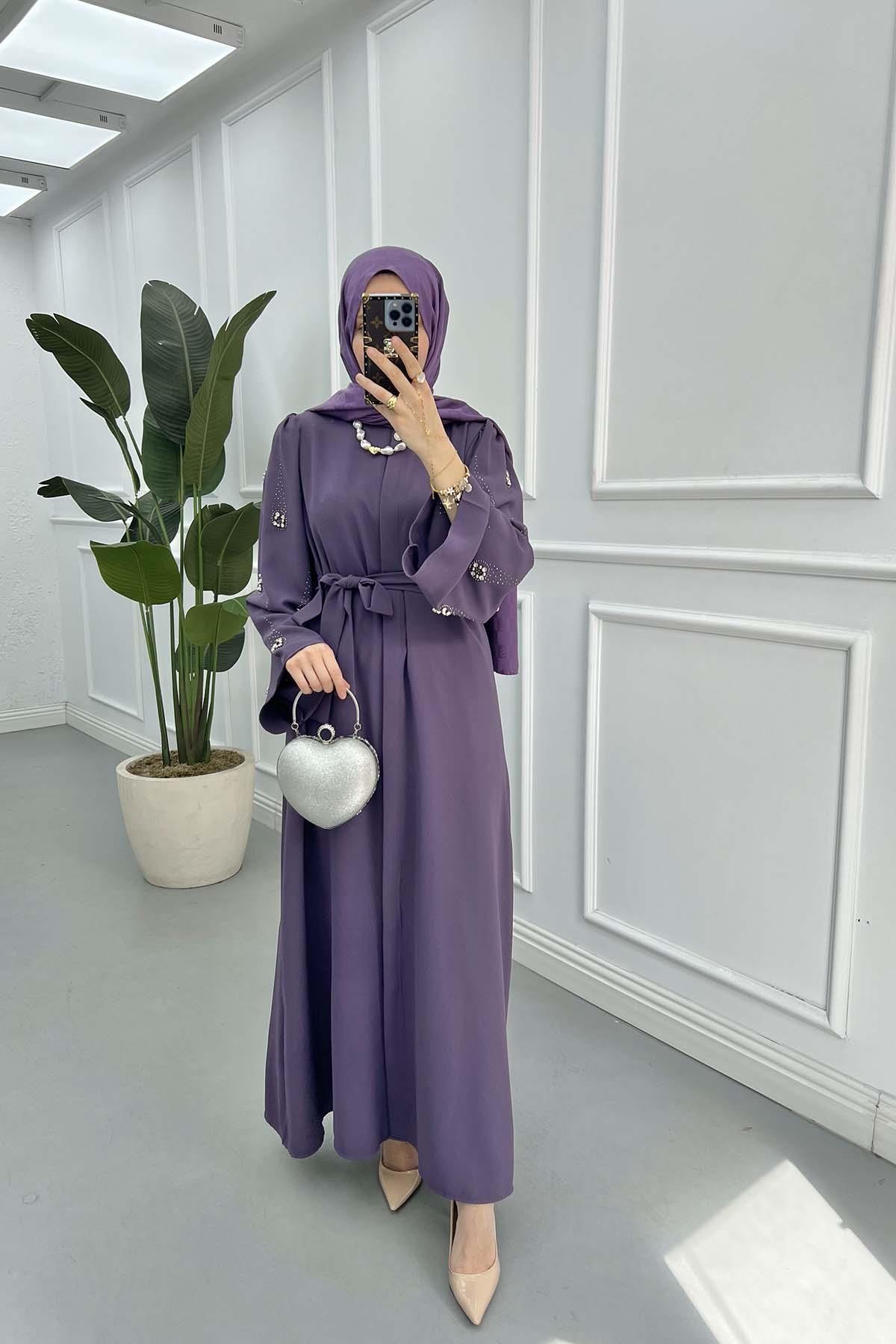 Kol Taşlı Abaya Mor
