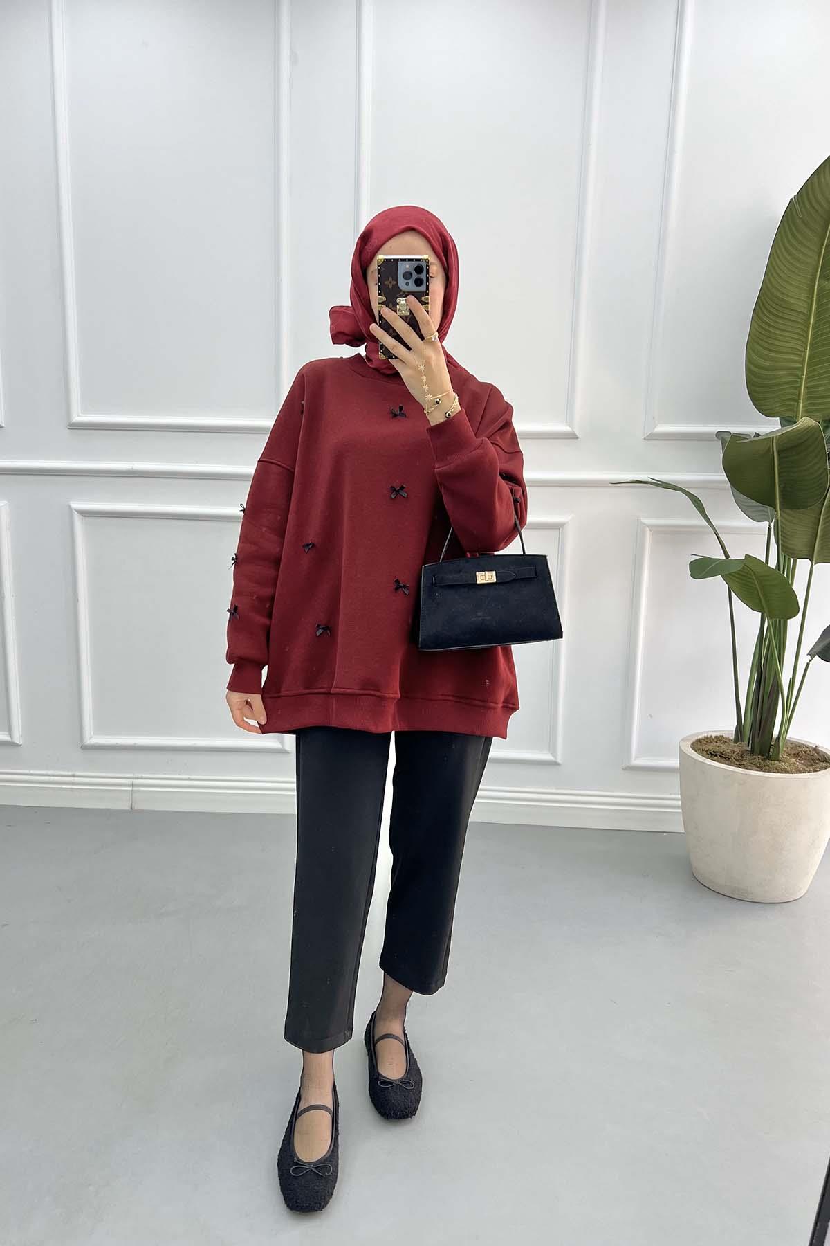 Kurdeleli Sweatshirt Bordo