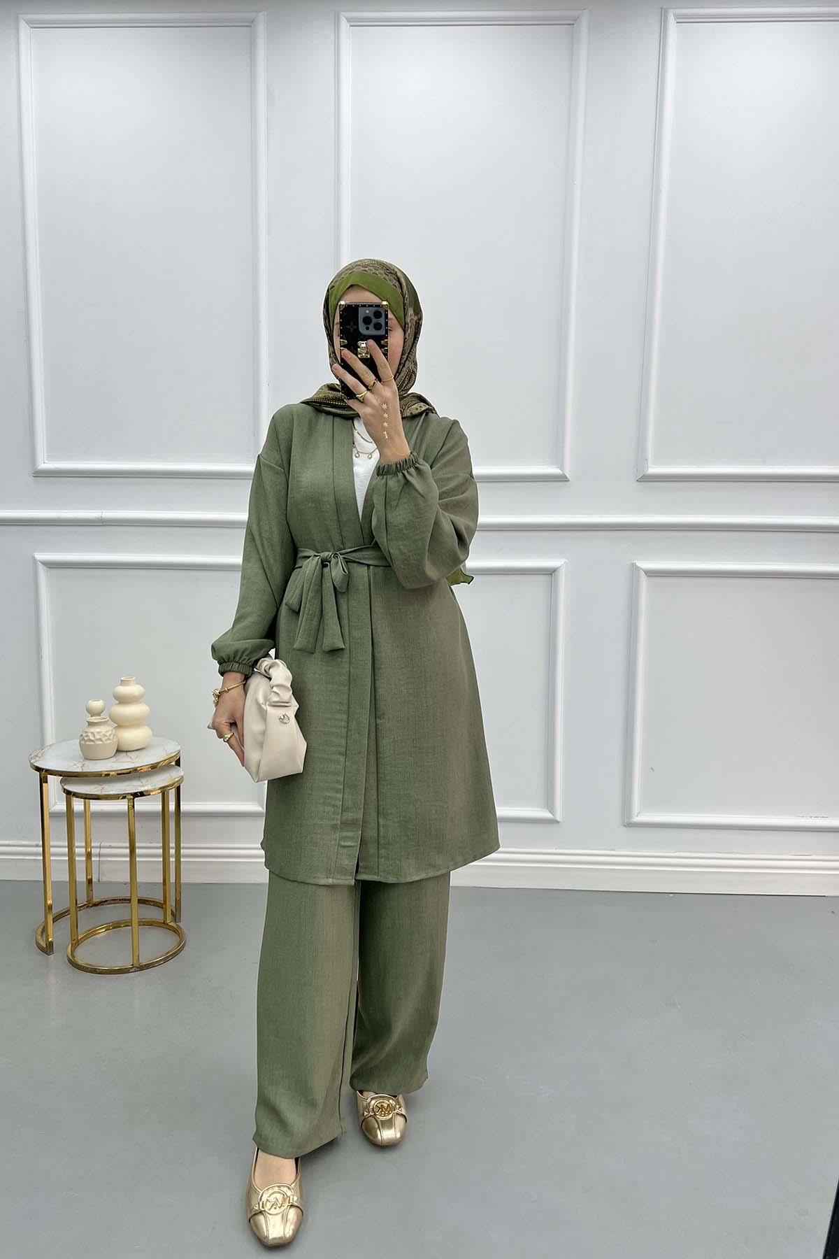 Kuşaklı Kimono Takım Haki