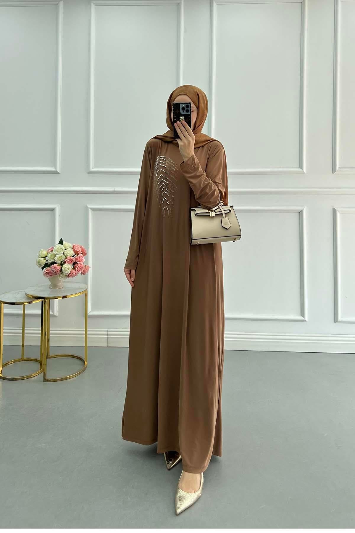 Lavin Işıltılı Taşlı Elbise Camel
