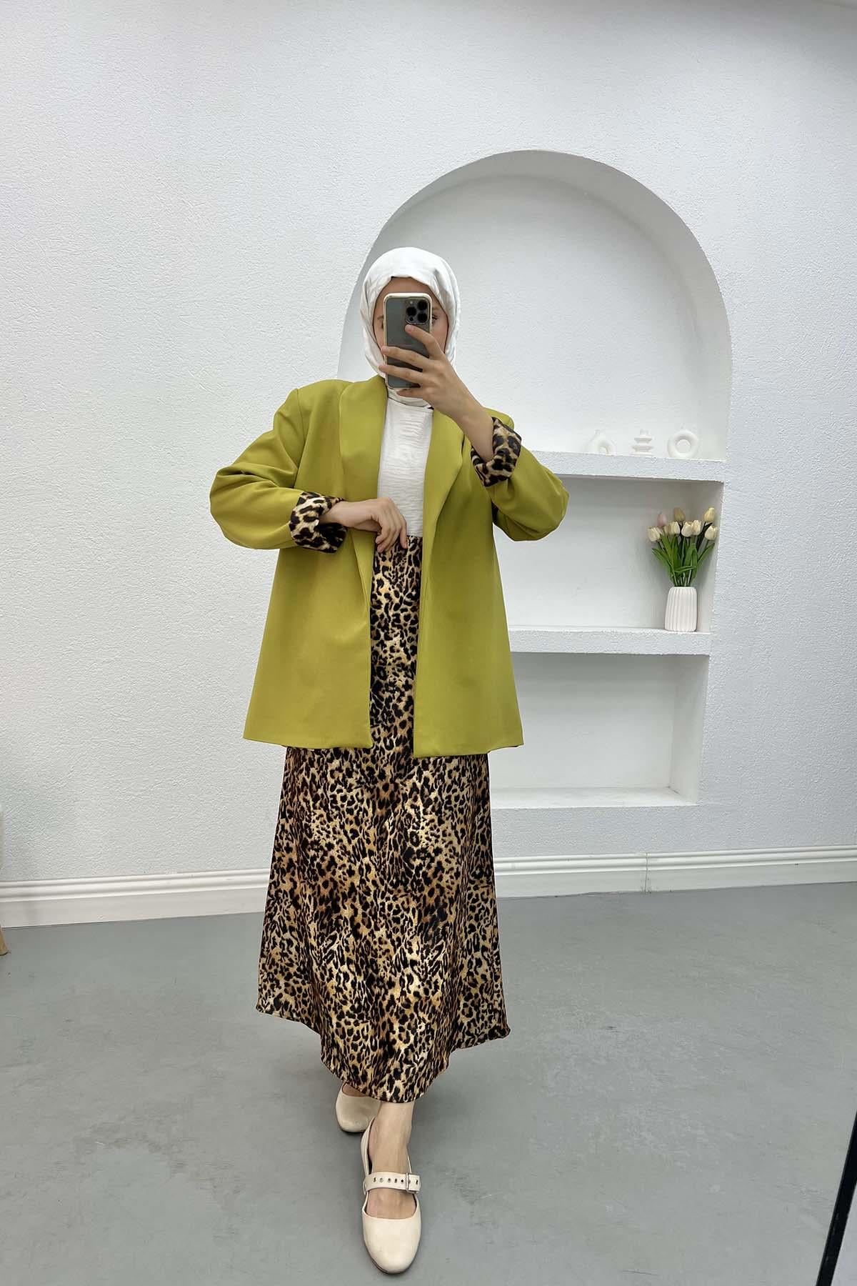 Leopar Desenli Saten Etek Leopar