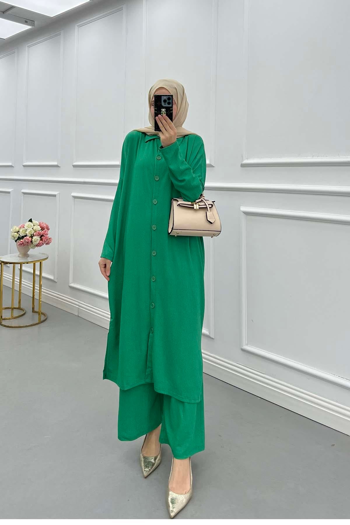 Lina Oversize Gömlek Takım Benetton Yeşil