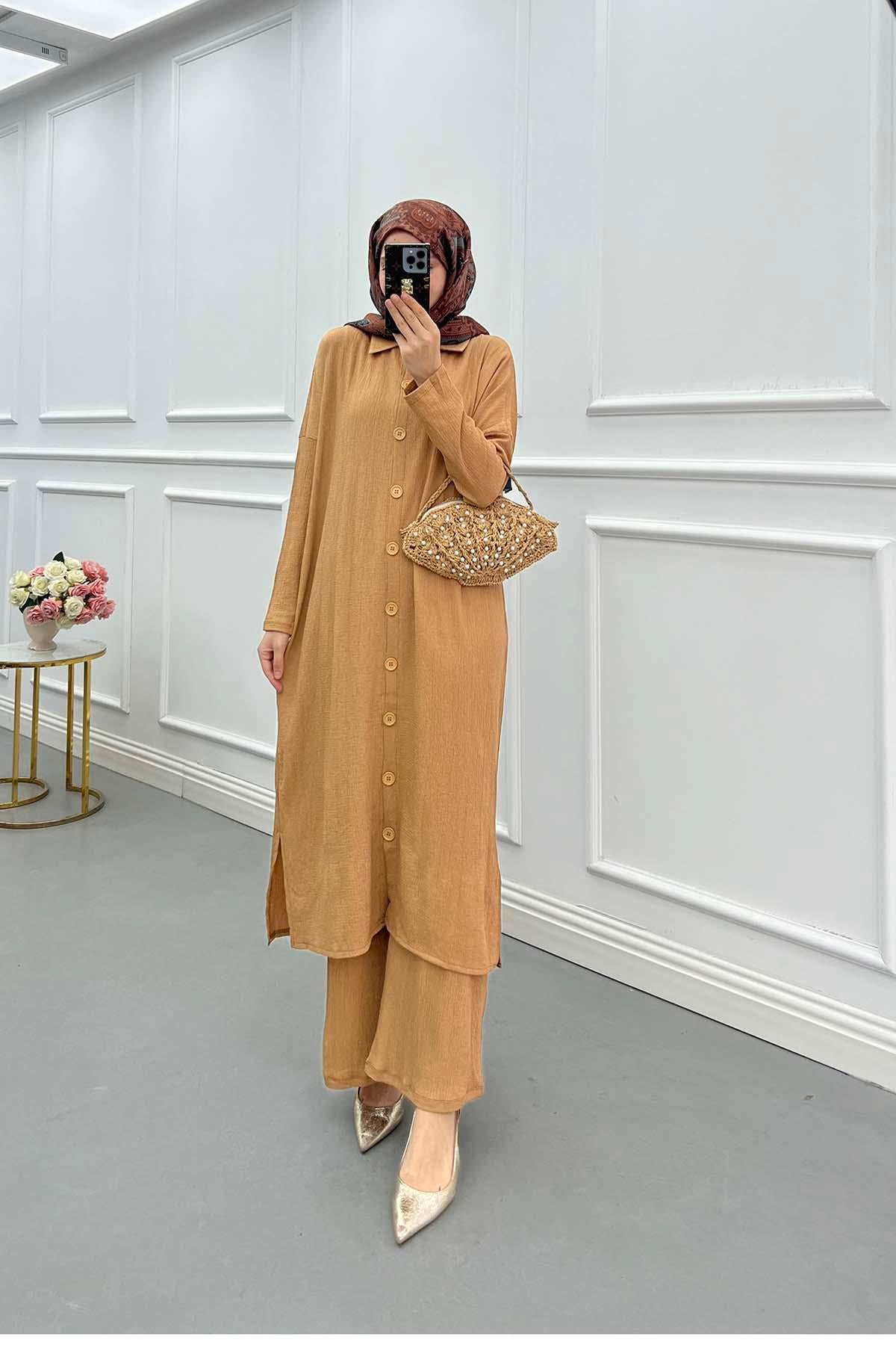 Lina Oversize Gömlek Takım Camel
