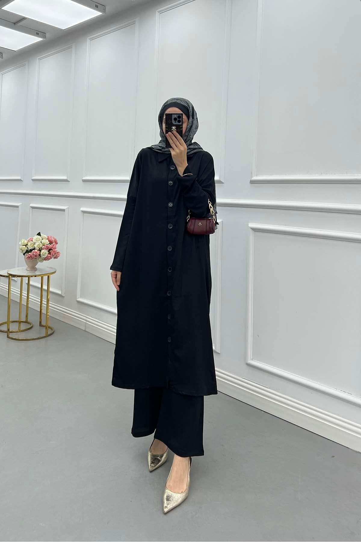 Lina Oversize Gömlek Takım Siyah