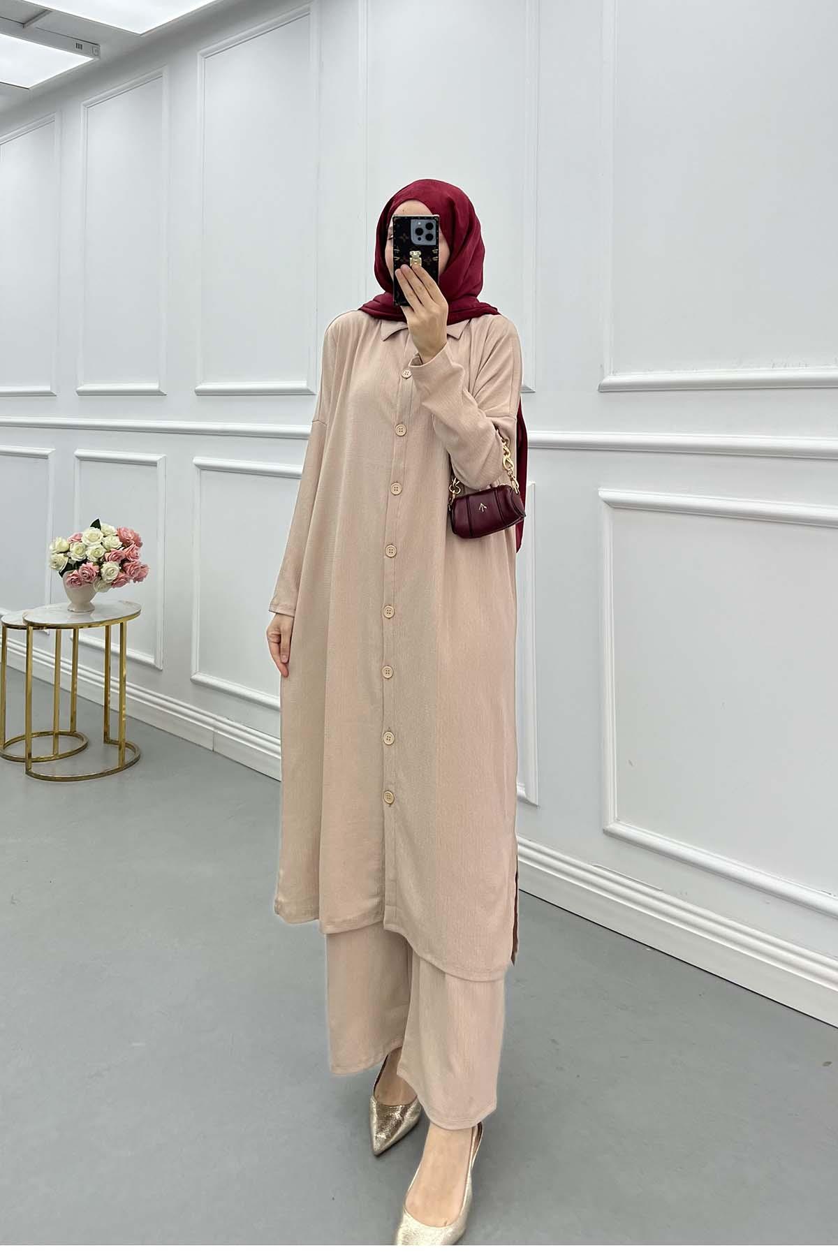 Lina Oversize Gömlek Takım Vizon